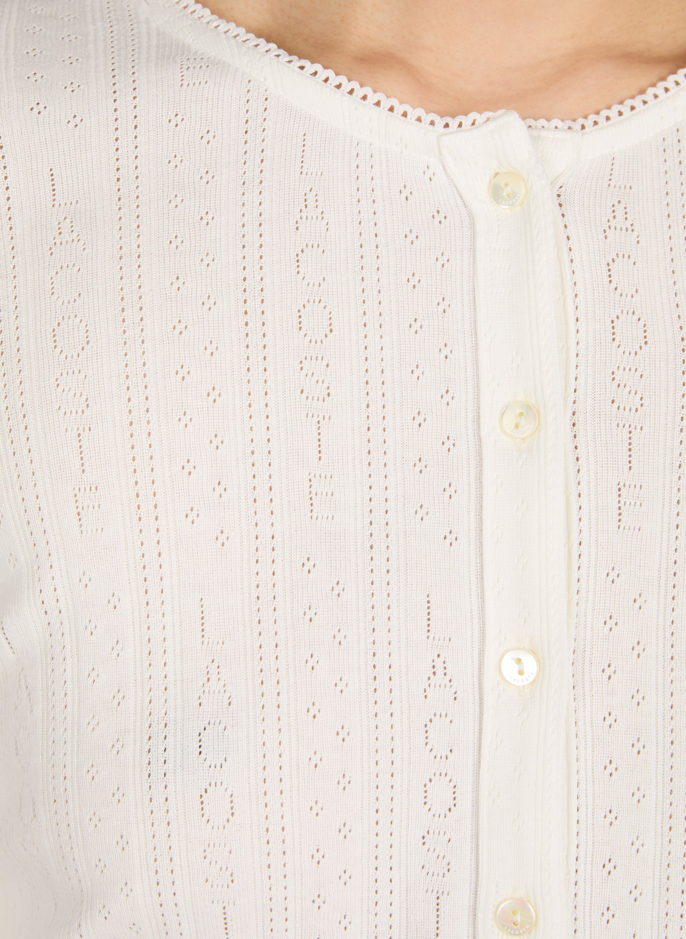 Slim fit cotton cardigan with pointelle detailing LACOSTE White