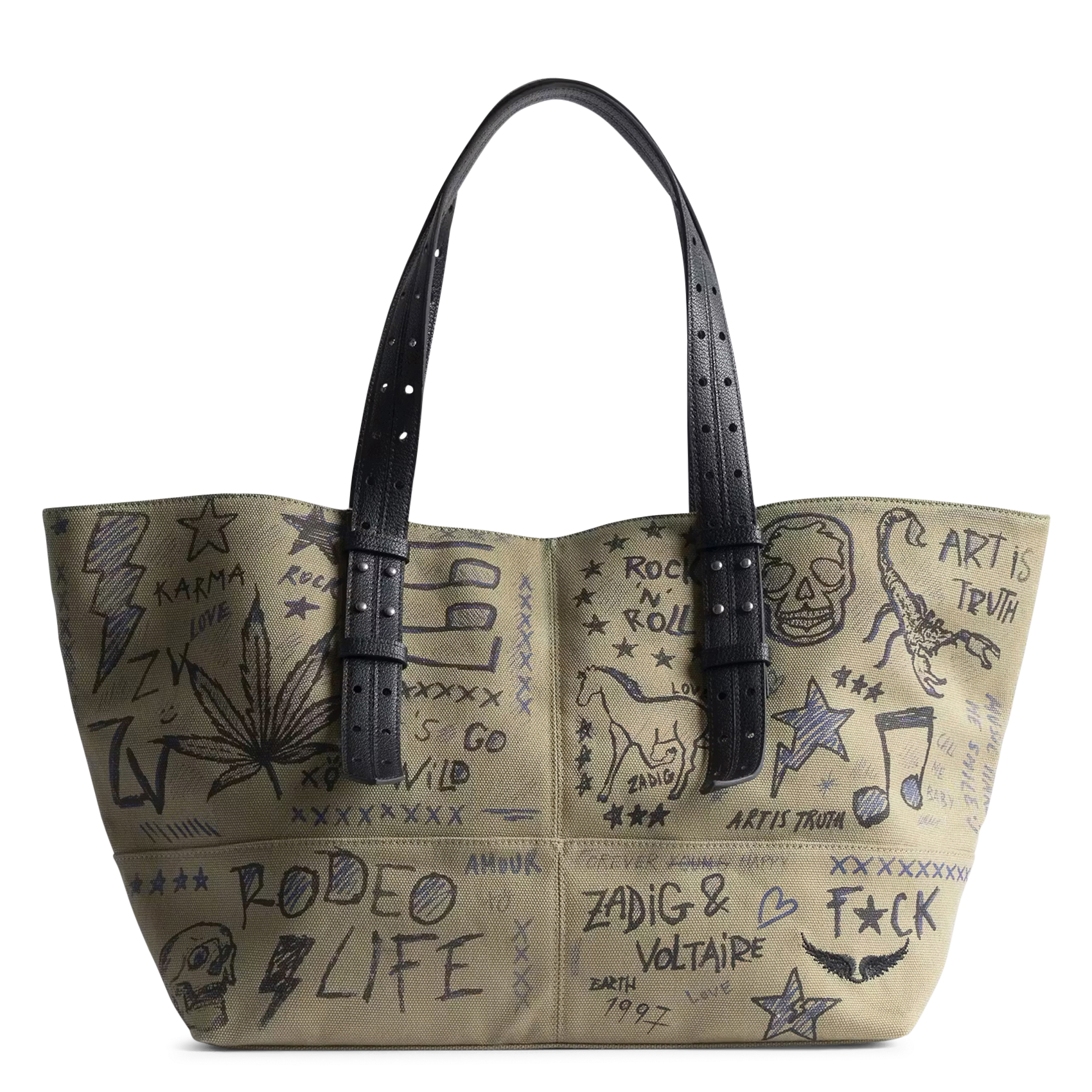 Cabas en toile imprimée en coton z camp ZADIG&VOLTAIRE Vert