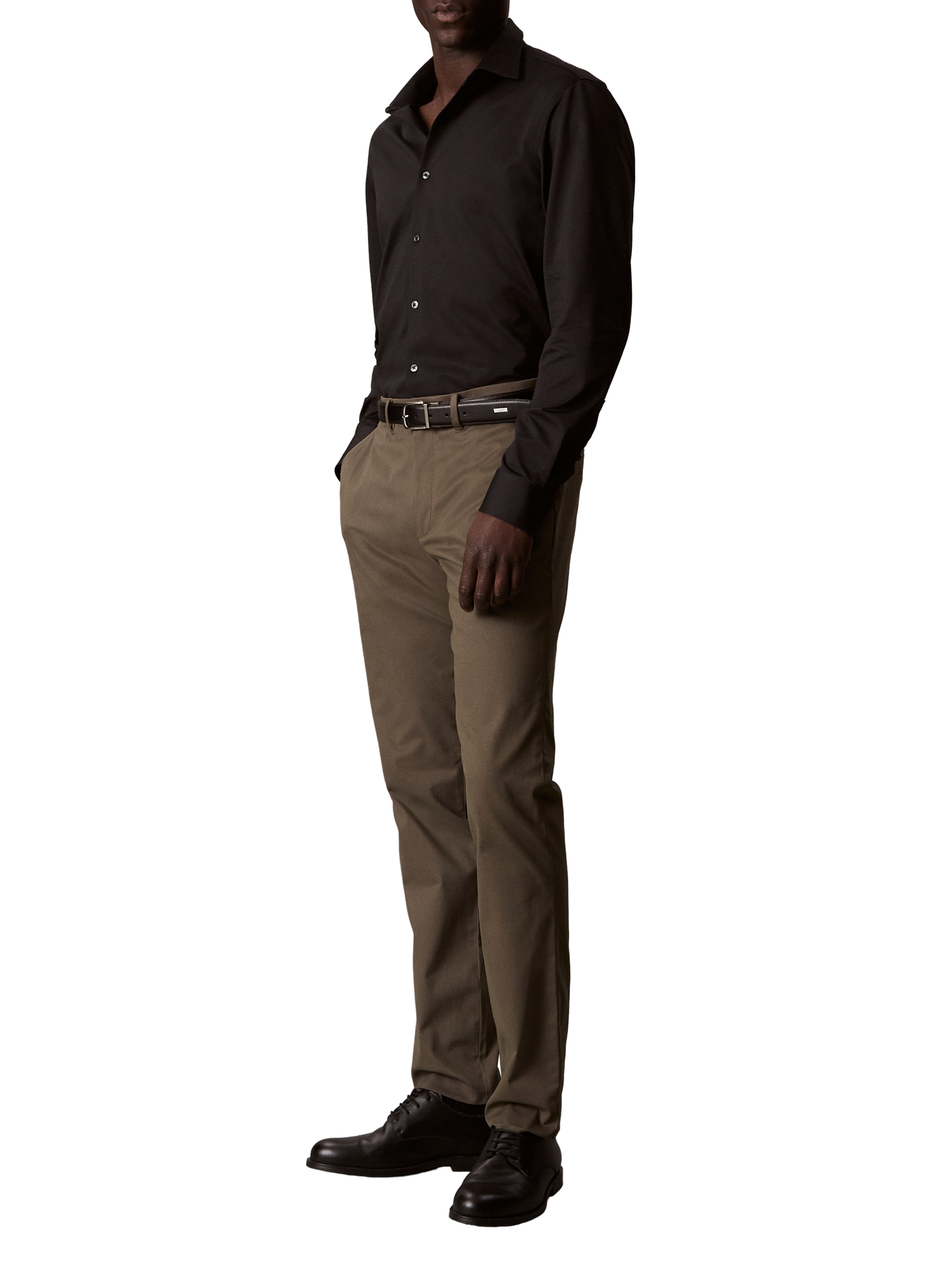Solid slim fit shirt in blended cotton. CALVIN KLEIN Black