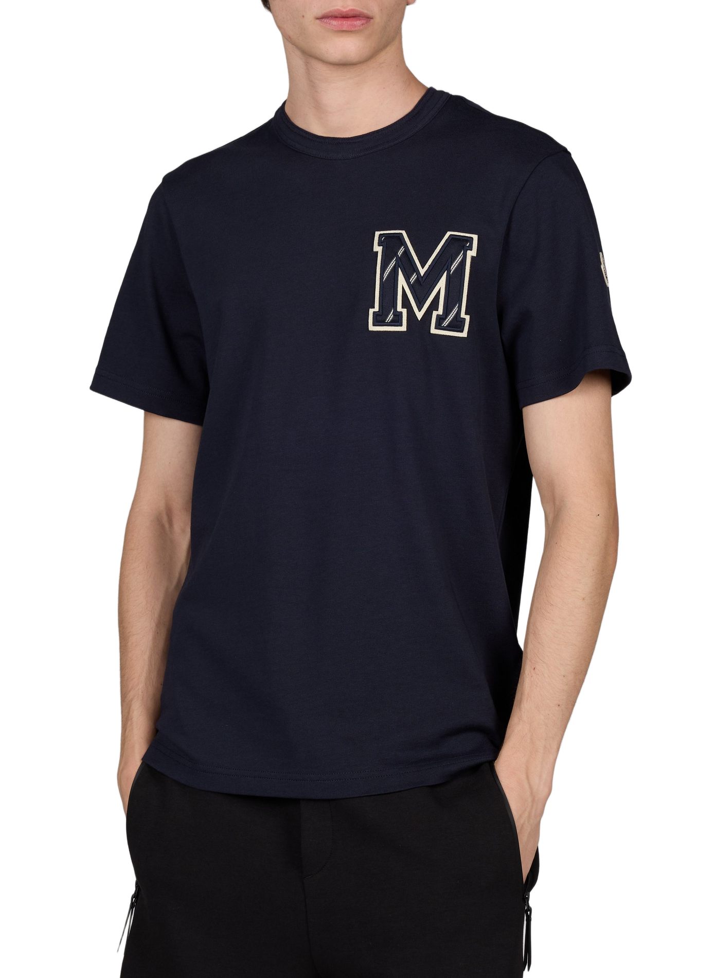 T-shirt M met katoenen borst. MONCLER Blauw