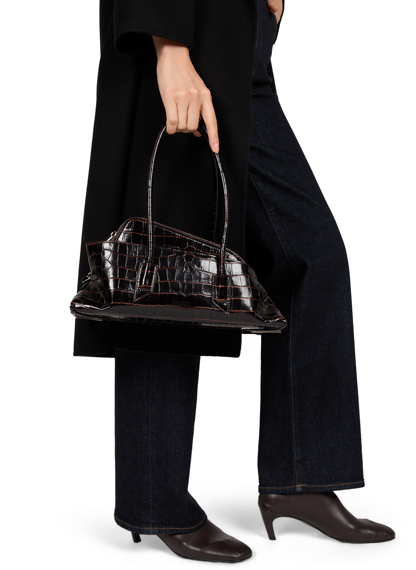 Crocodile effect calf leather shoulder bag THE ATTICO Brown