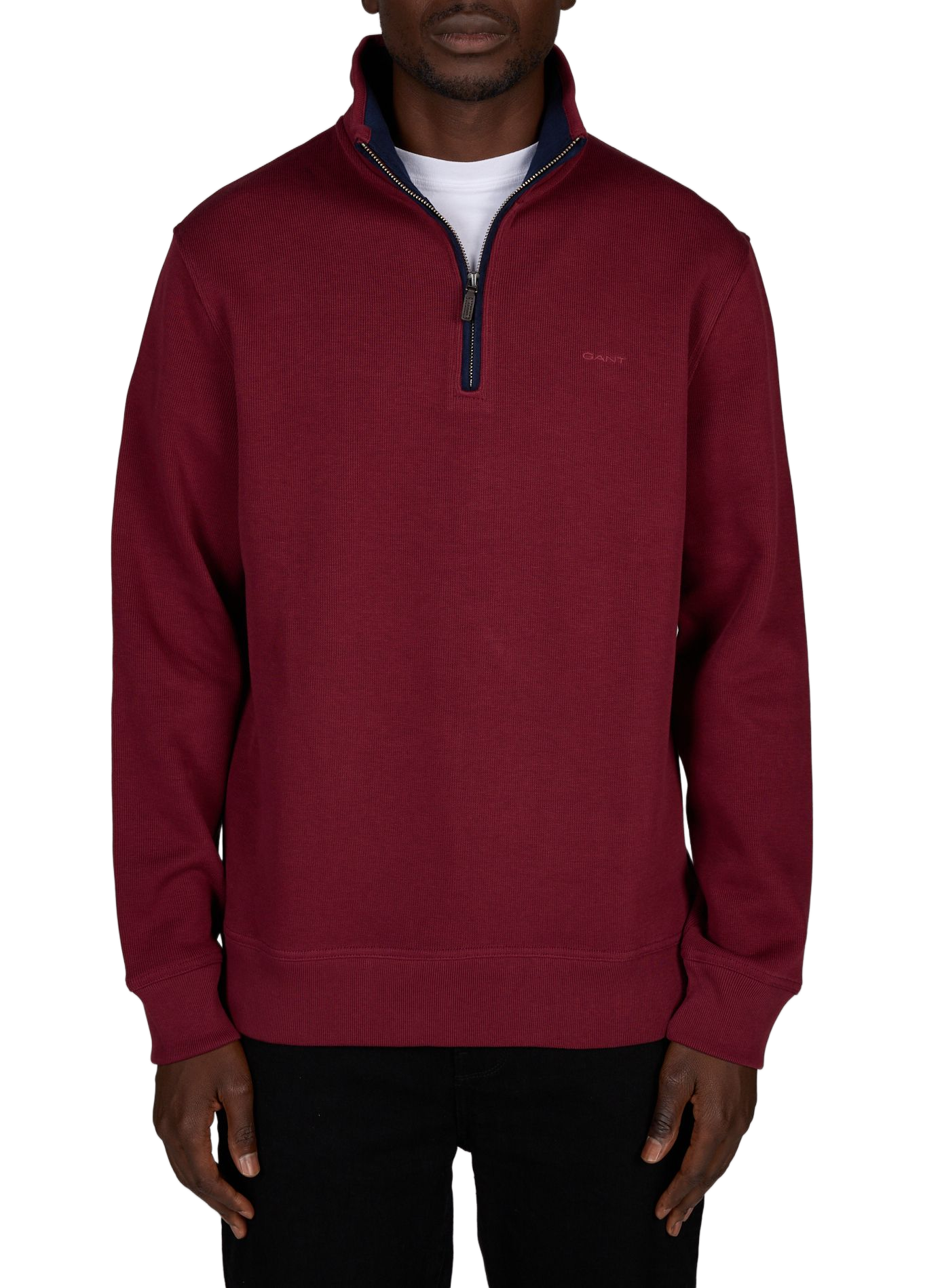 Sweatshirt droit à col montant zippé en coton GANT Rouge