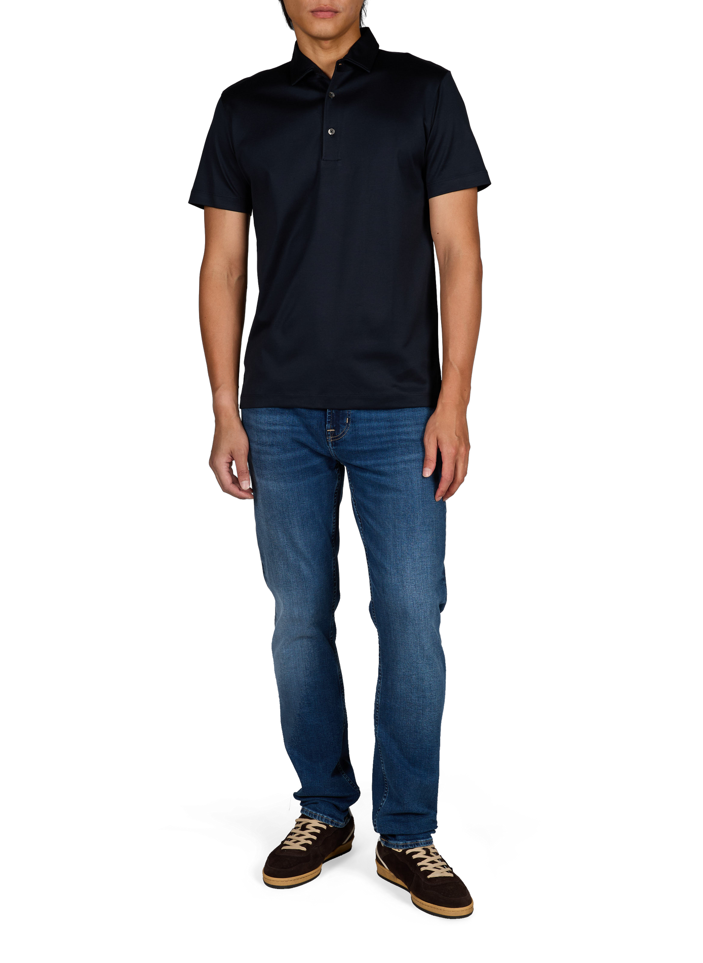 Solid short-sleeve straight fit polo AURELIEN Blue