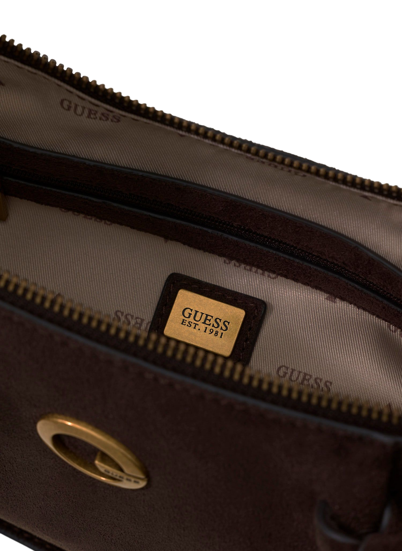 Schultertasche in Veloursleder-Optik | Braun GUESS Damen