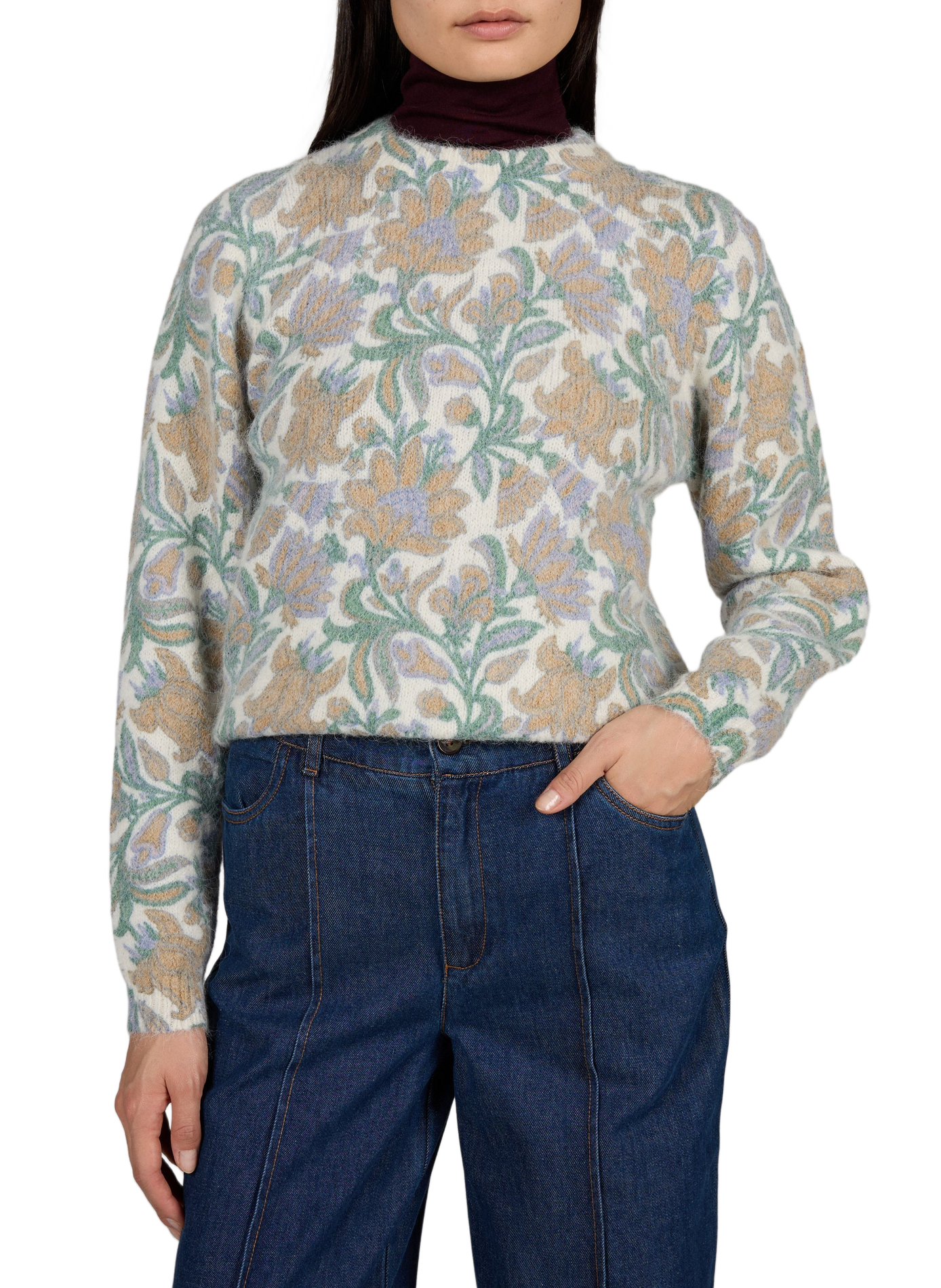 Fitzgeraldrom straight round neck printed wool blend sweater PETITE MENDIGOTE Beige