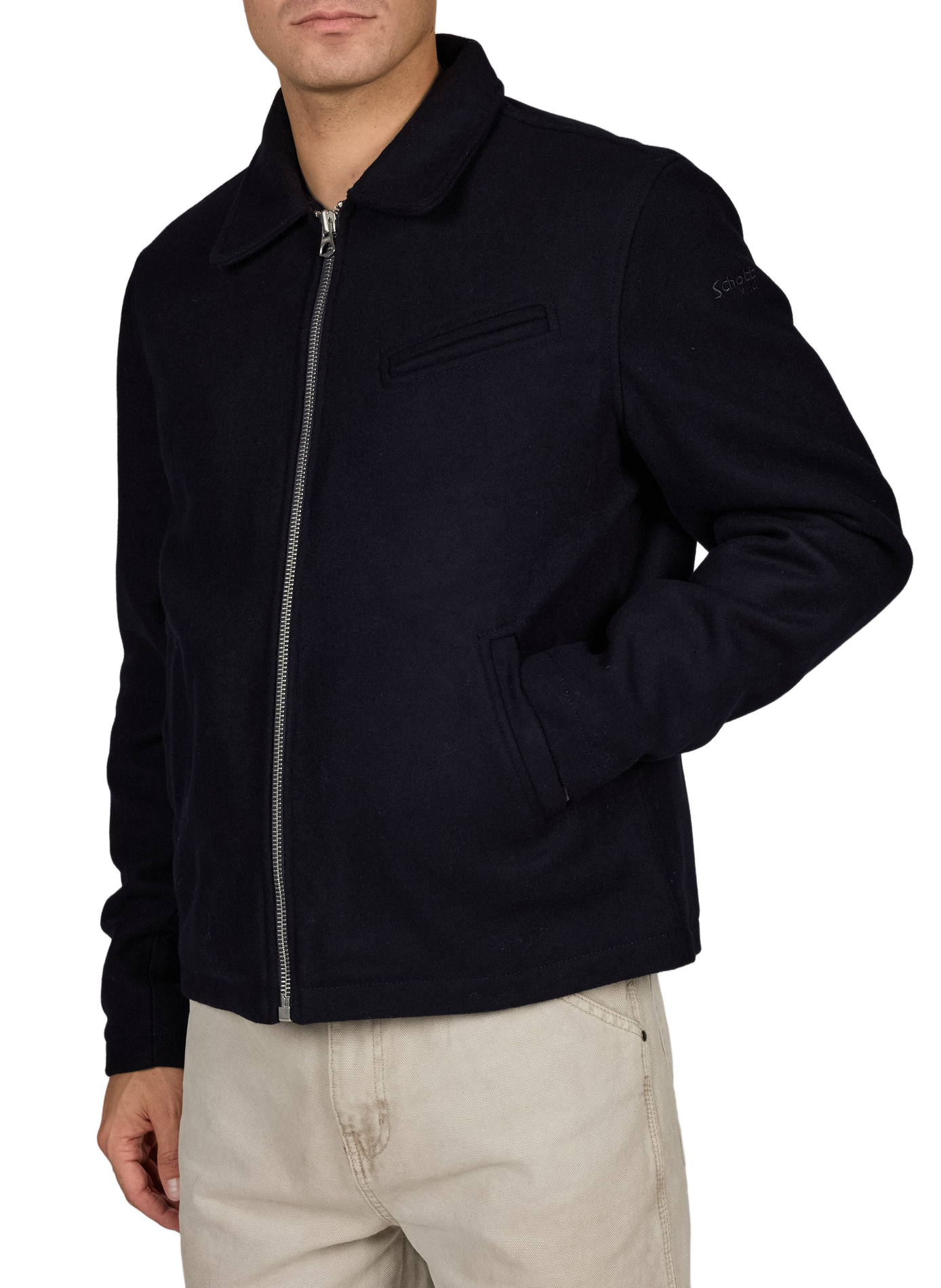 Straight solid color wool blend jacket SCHOTT Blue