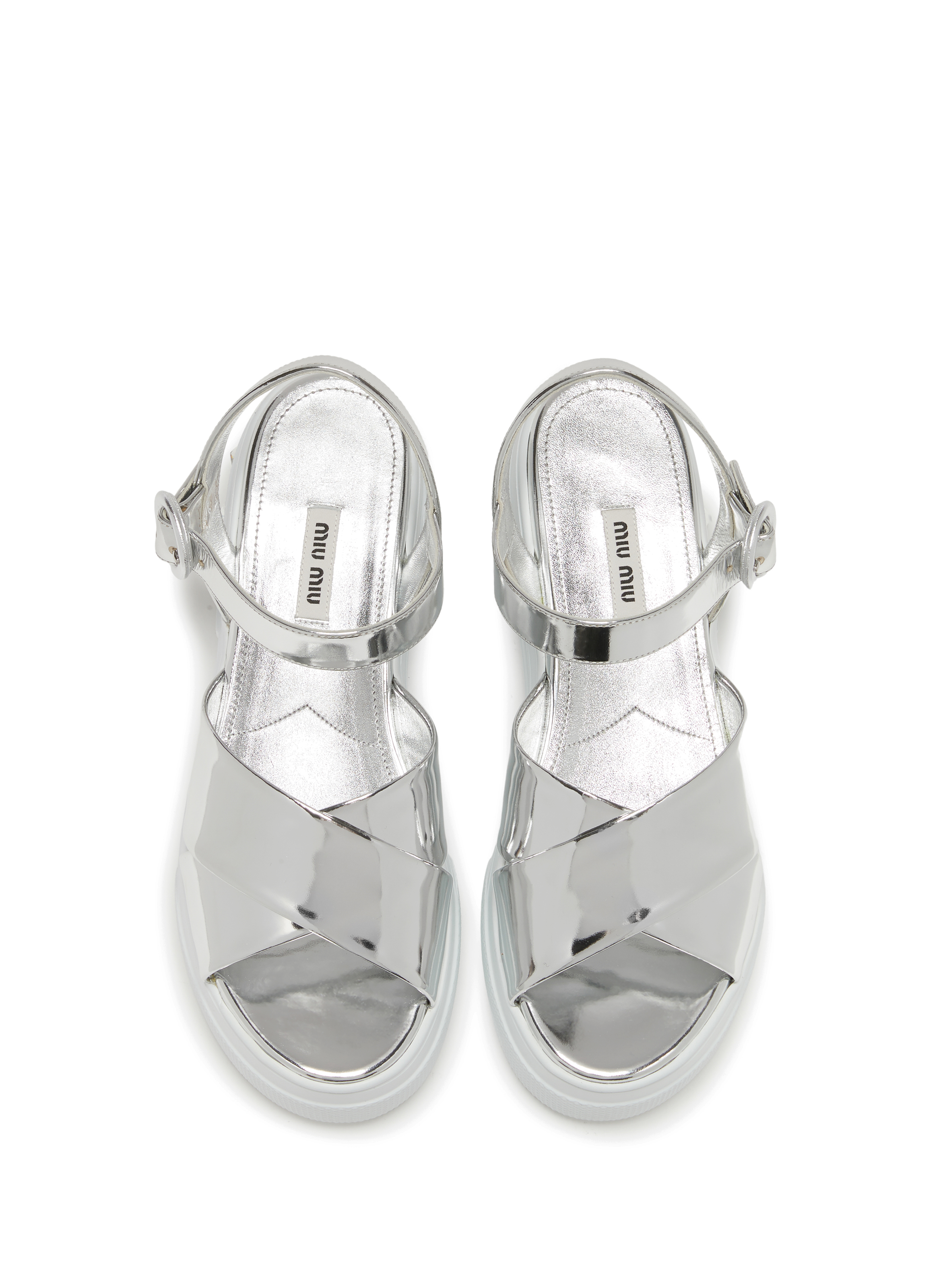 Crystal-Embellished Leather Sandals MIU MIU Silver