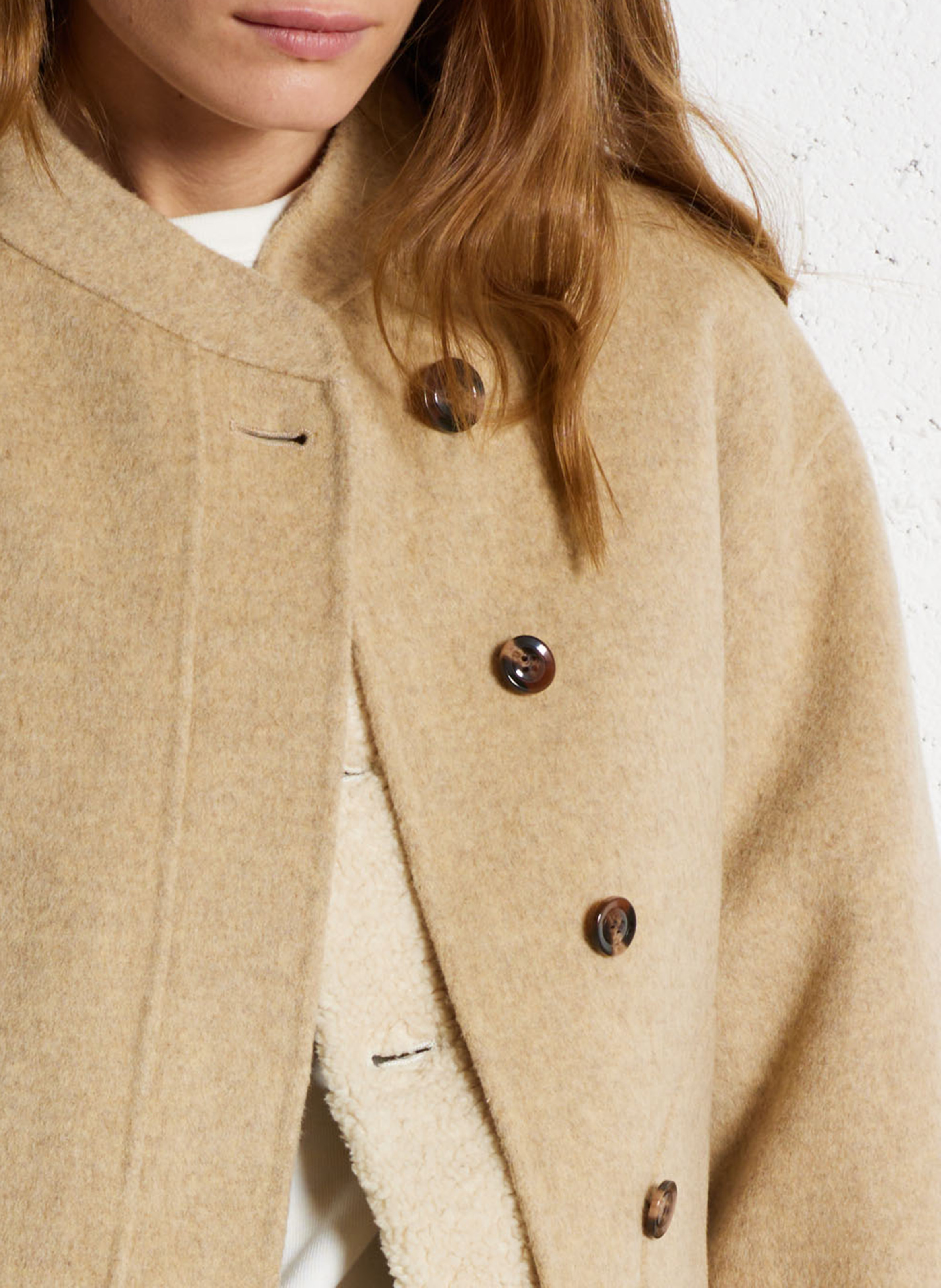 Manteau col rond en laine mélangée windsor SOEUR Beige