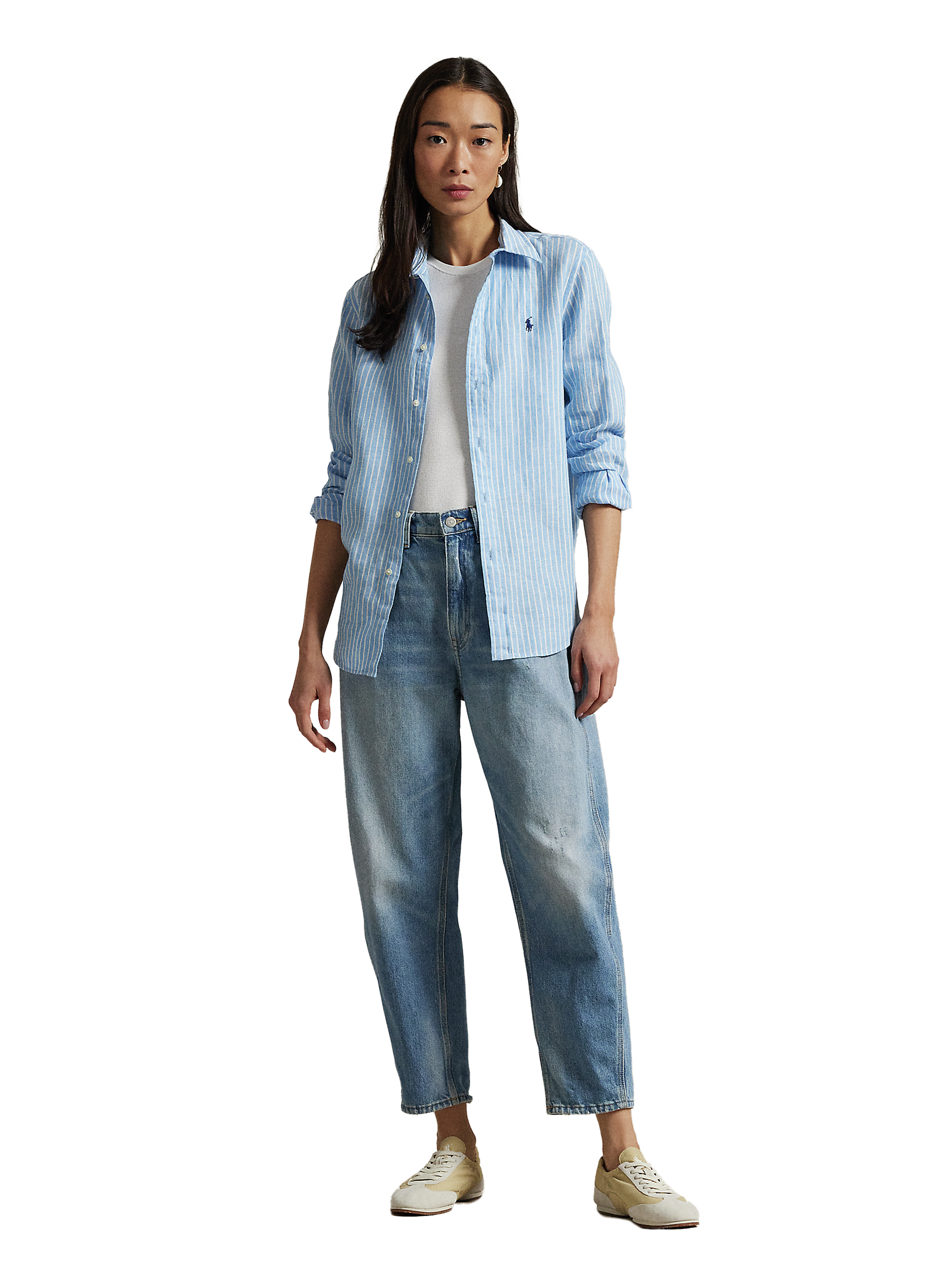 Chemise à rayures en lin Bleu