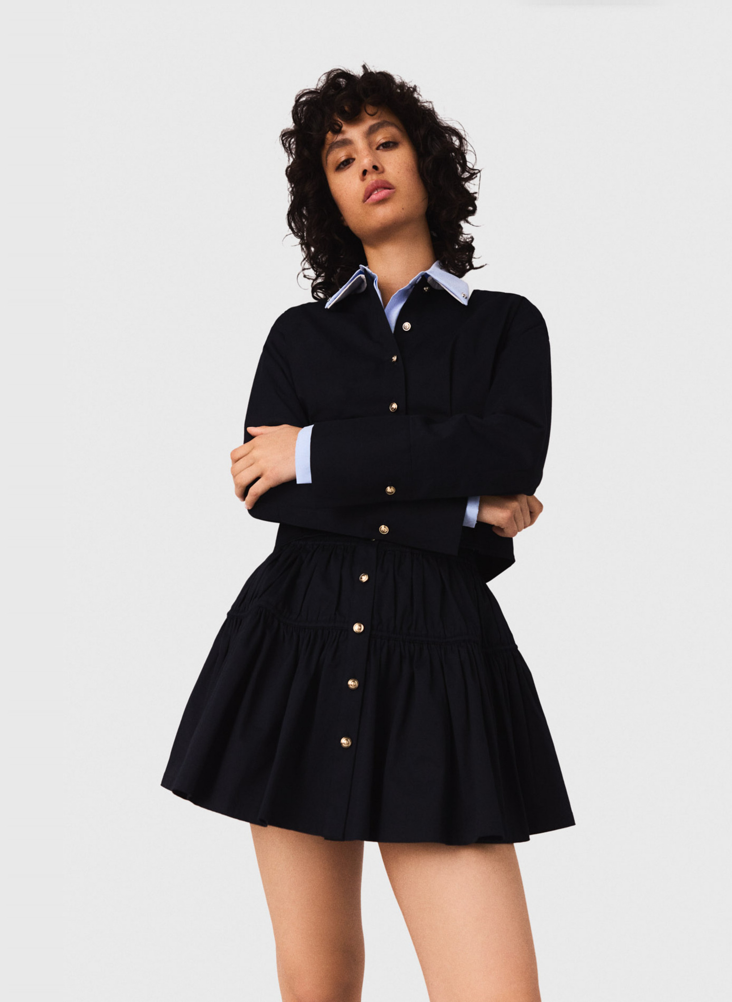 Jupe courte évasée en coton mélangé MAJE Bleu