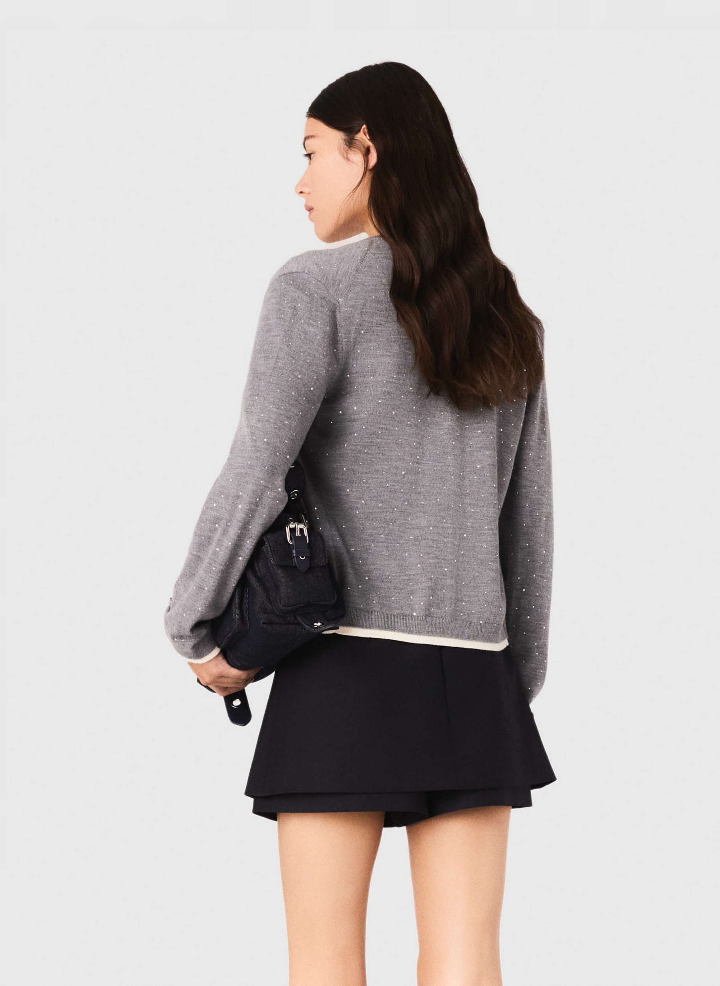 Cardigan droit en laine mélangée Gris