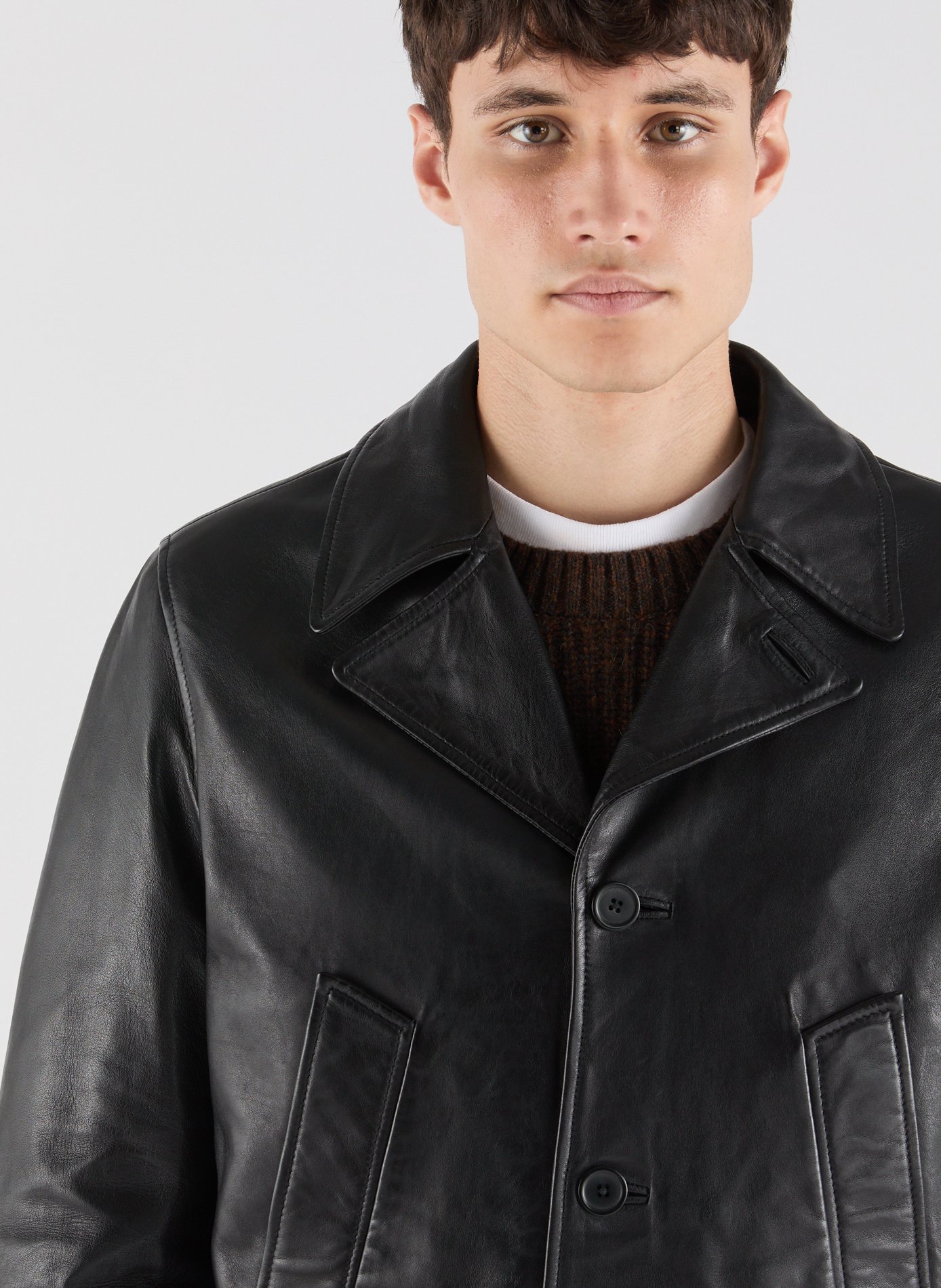 Classic leather Gean jacket with a regular collar SAISON 1865 Black