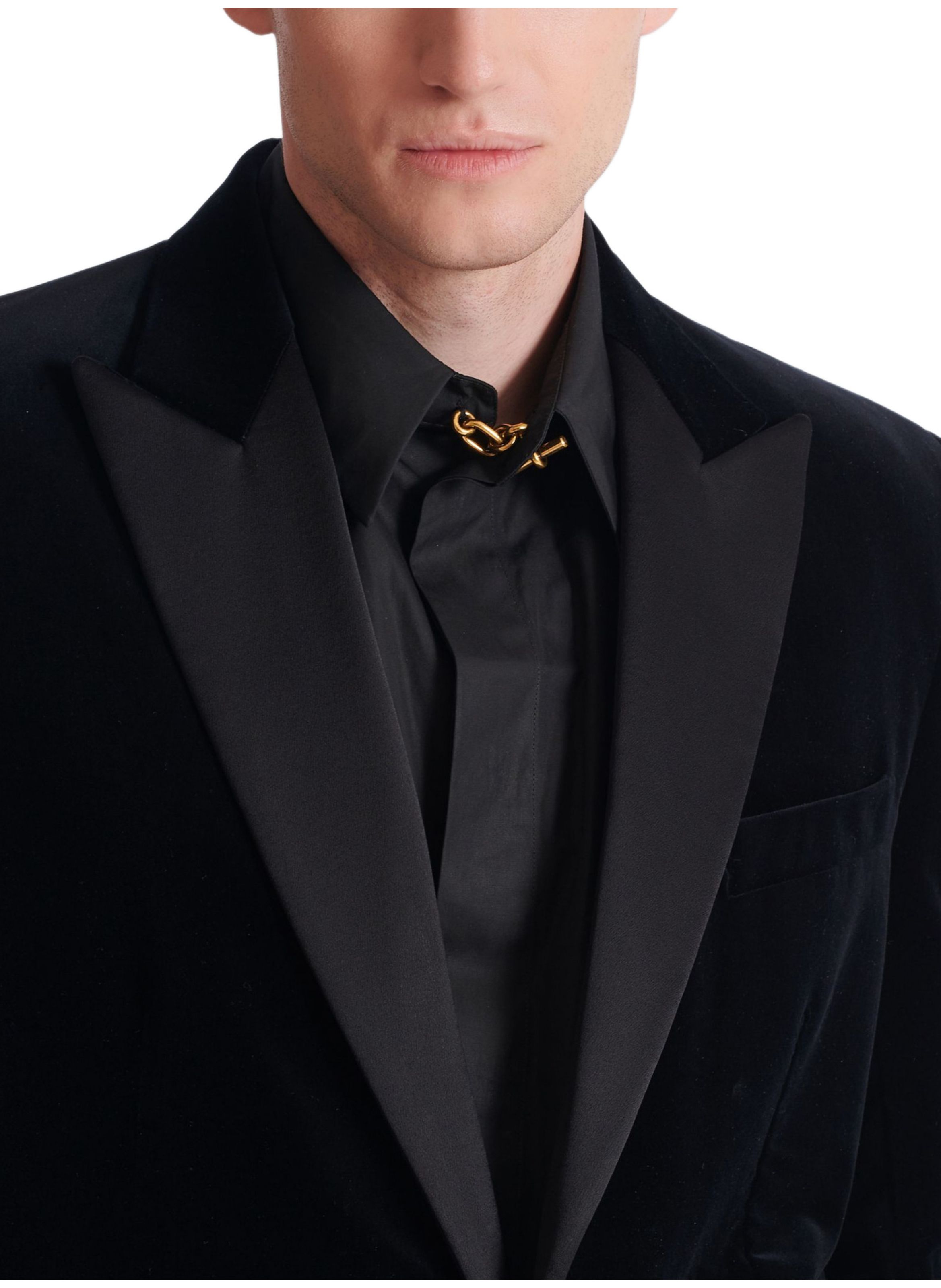 Blazer 1 bouton en velours et satin BALMAIN Noir