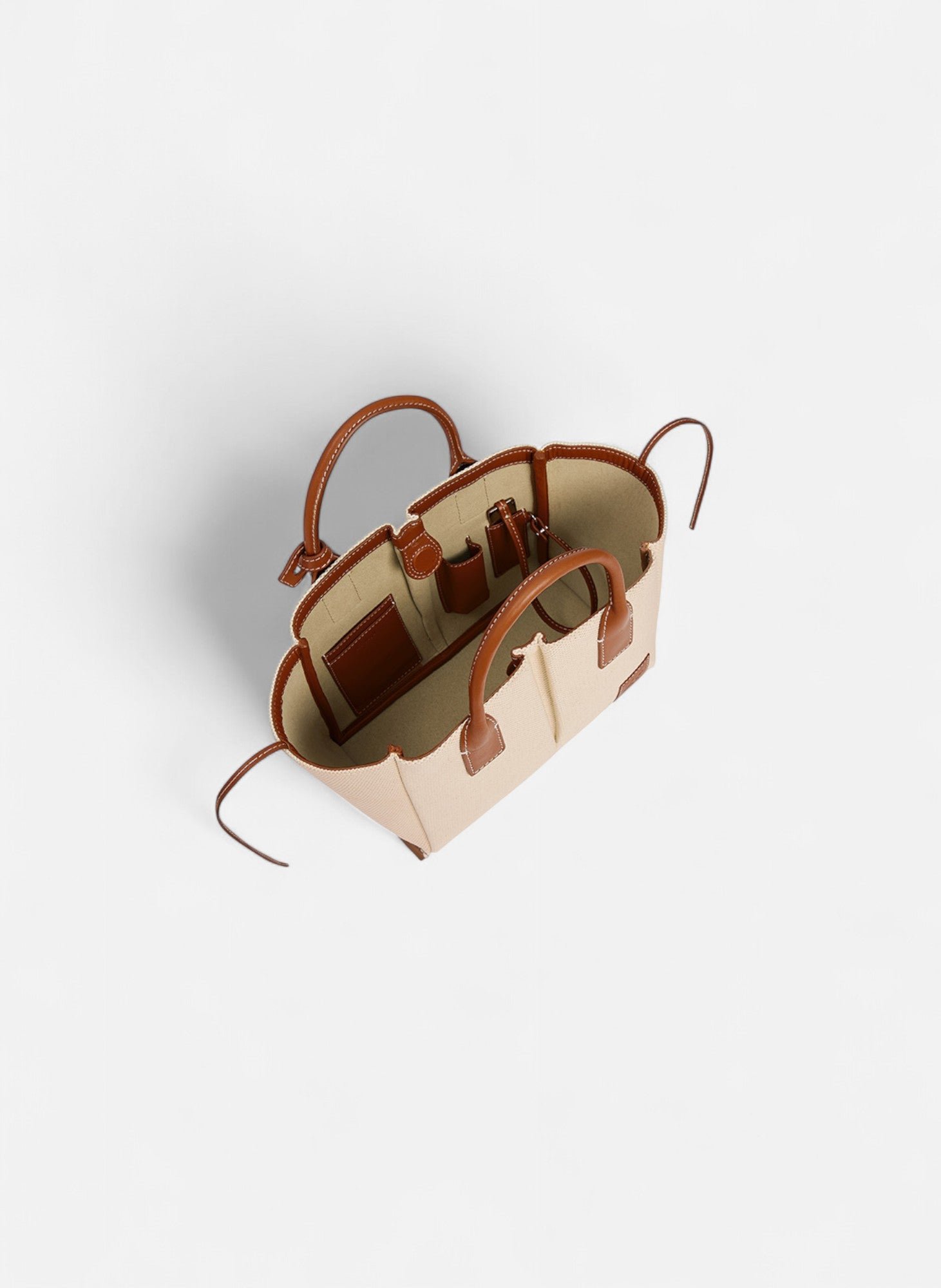 Petit sac à main elena en toile coton et cuir grainé LE TANNEUR Marron