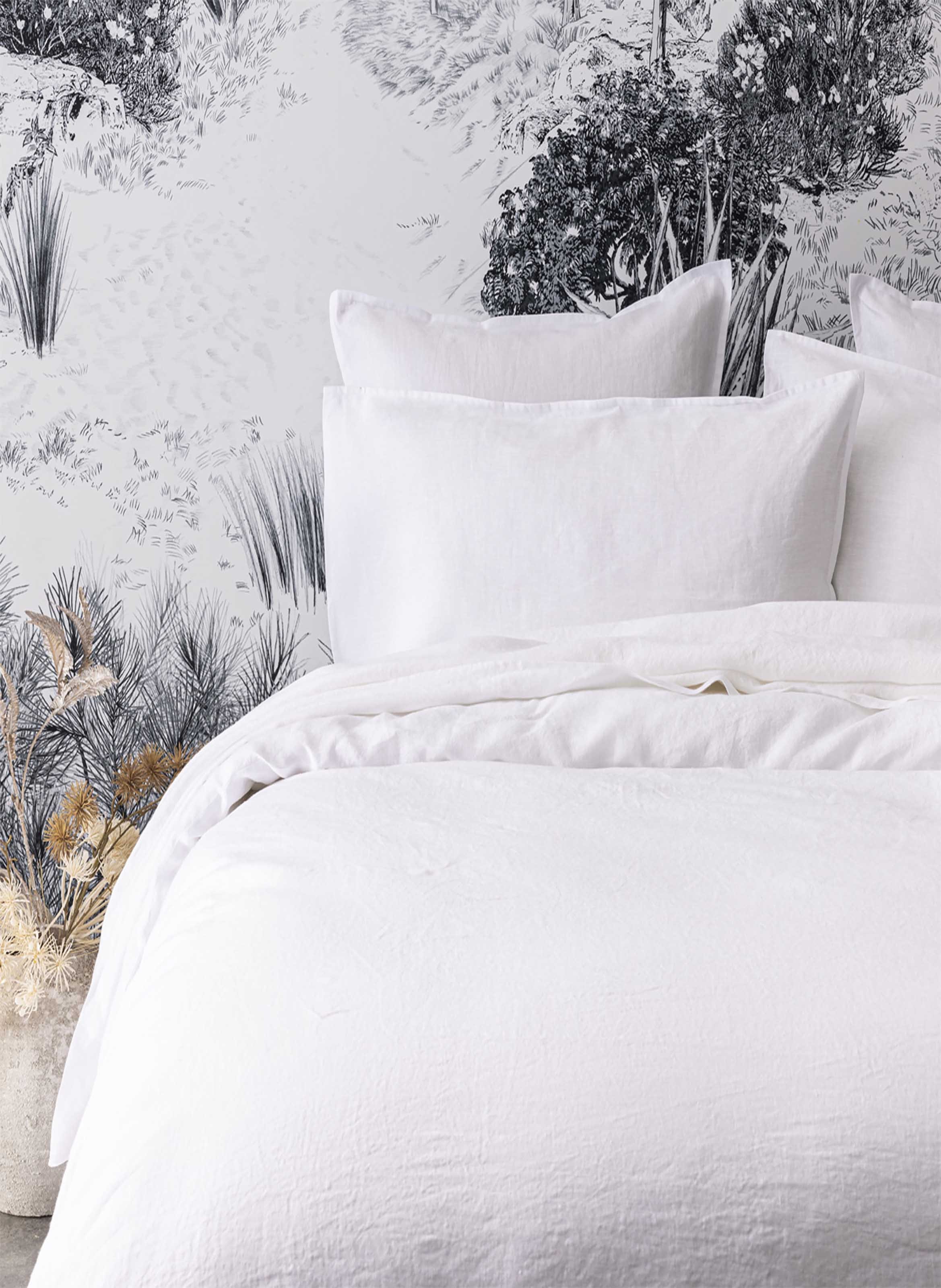 Drap housse uni en lin lavé, nouvelle vague ALEXANDRE TURPAULT Blanc