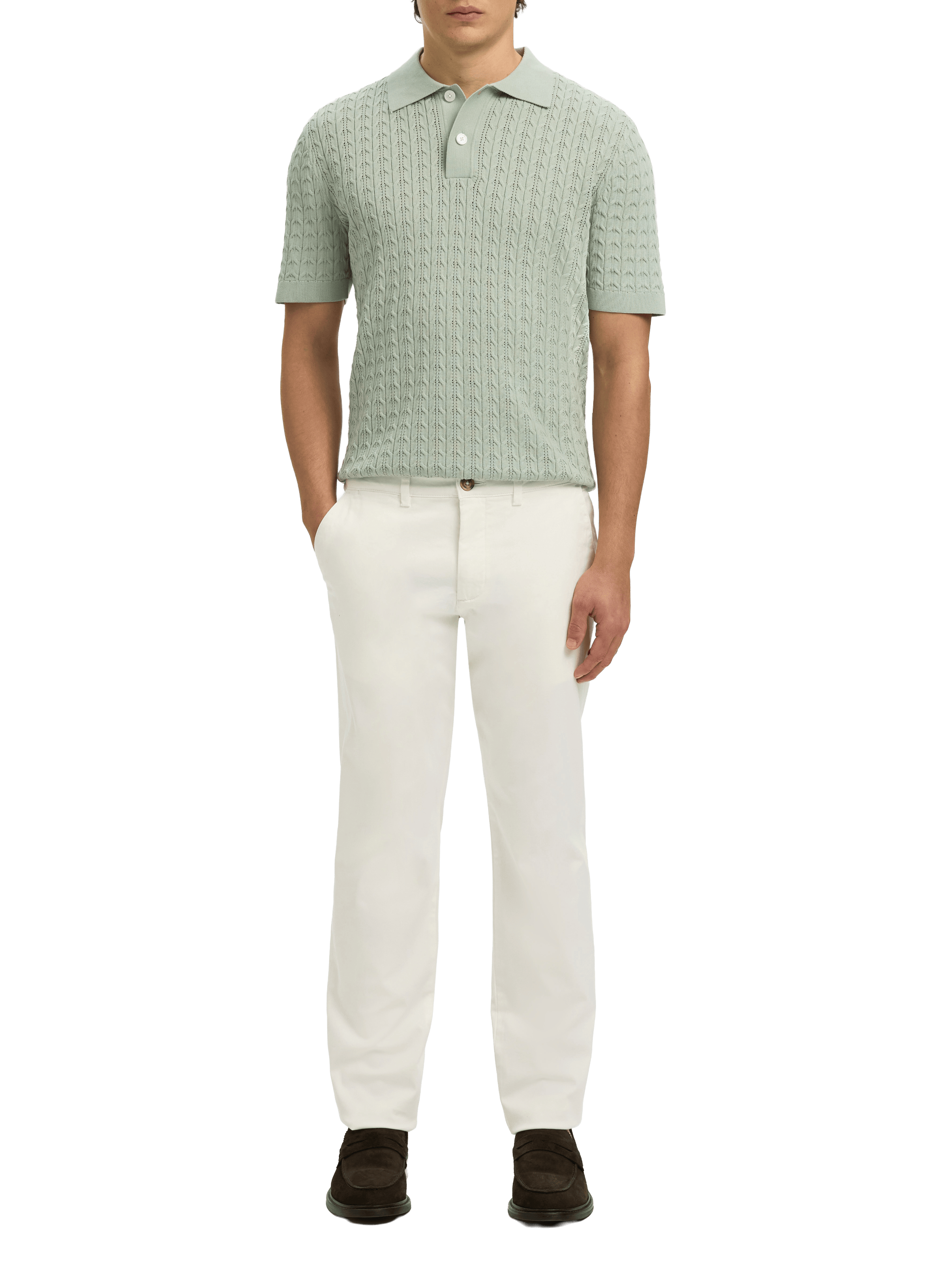 Short-sleeved cotton knit polo SELECTED Green