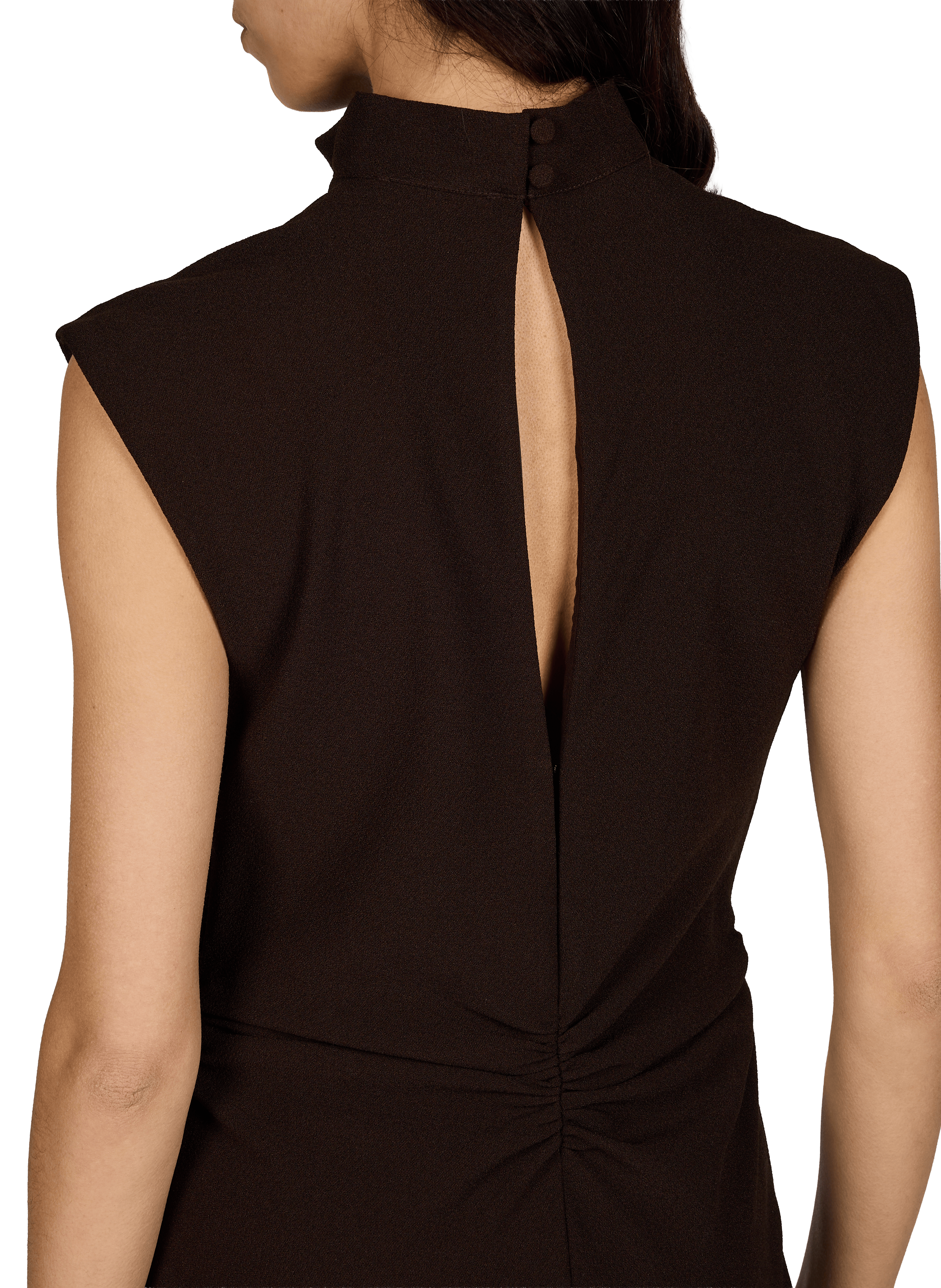 Robe longue cintrée à col montant ROTATE Marron