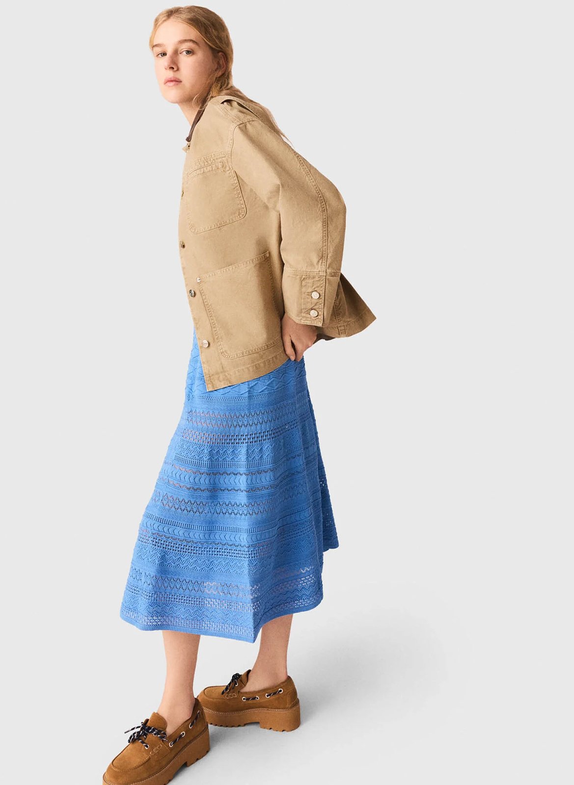 Veste droite dos froncé boutonnée unie MAJE Beige