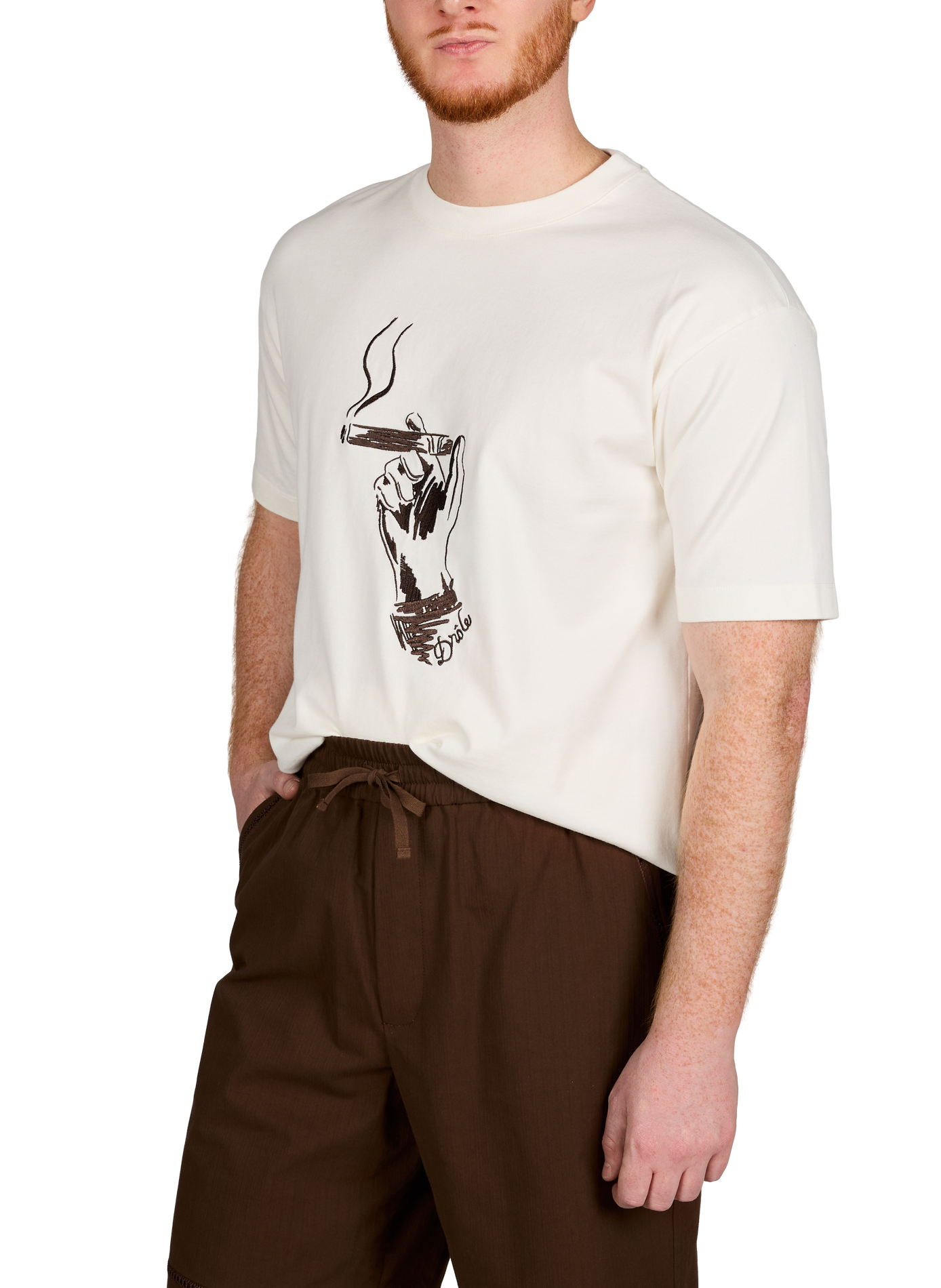 Biker-style cotton t-shirt DROLE DE MONSIEUR Beige