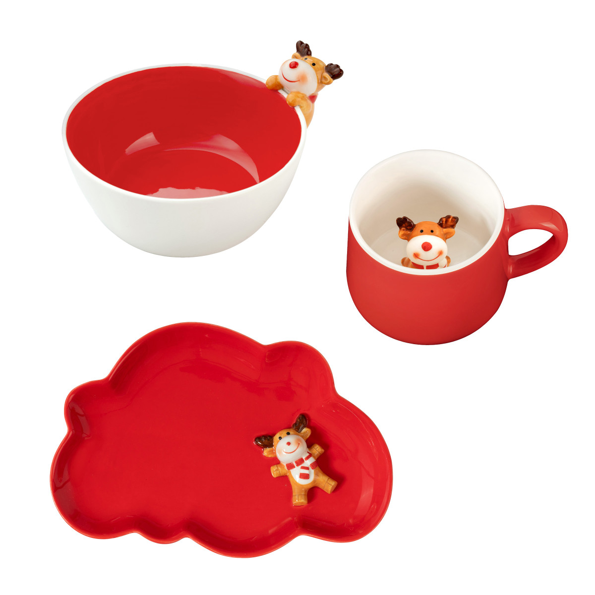 Miam cerf - lot de vaisselle 3 pièces pour enfant MEDARD DE NOBLAT Rouge