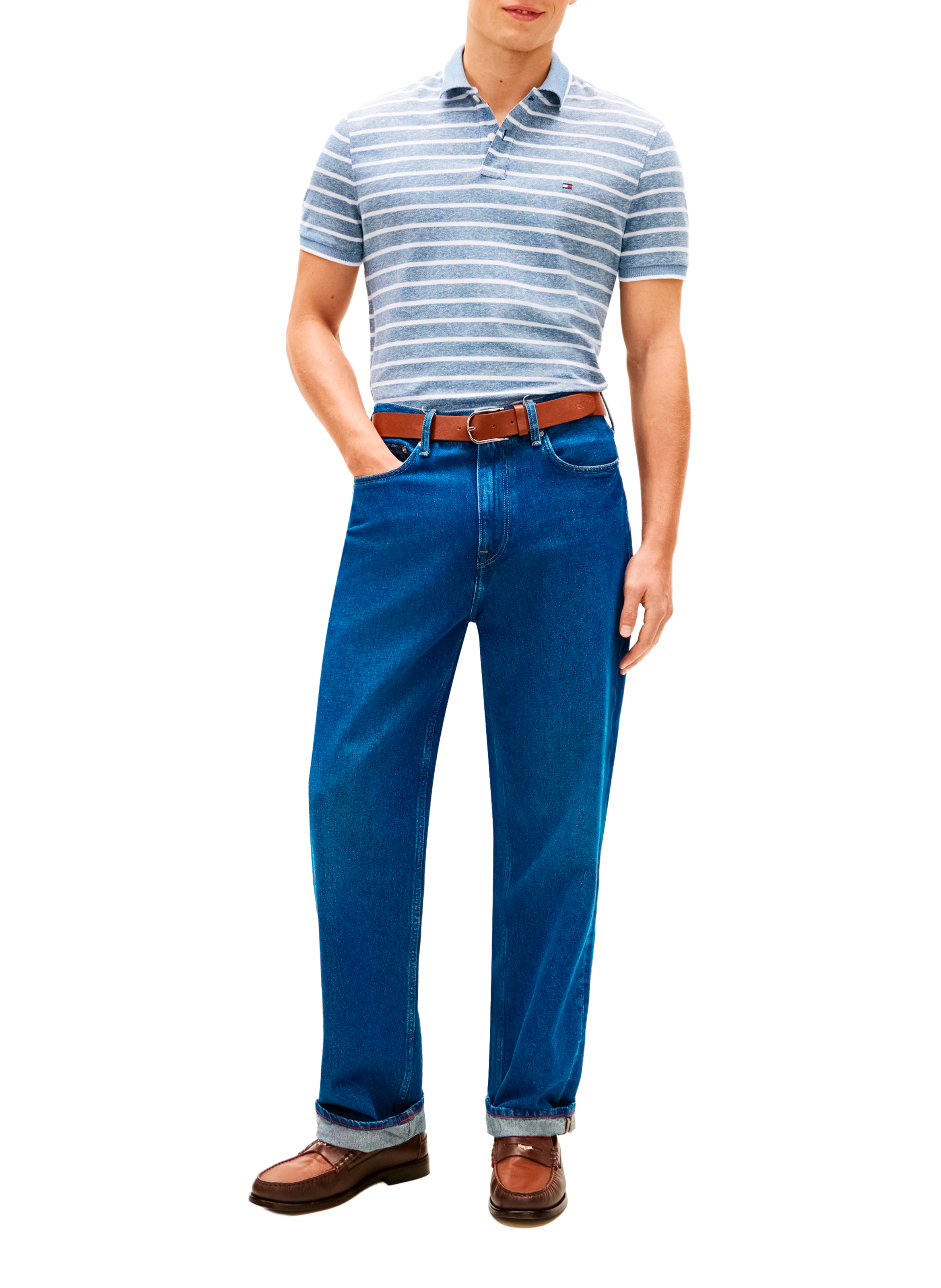 Polo en coton et lin TOMMY HILFIGER Bleu