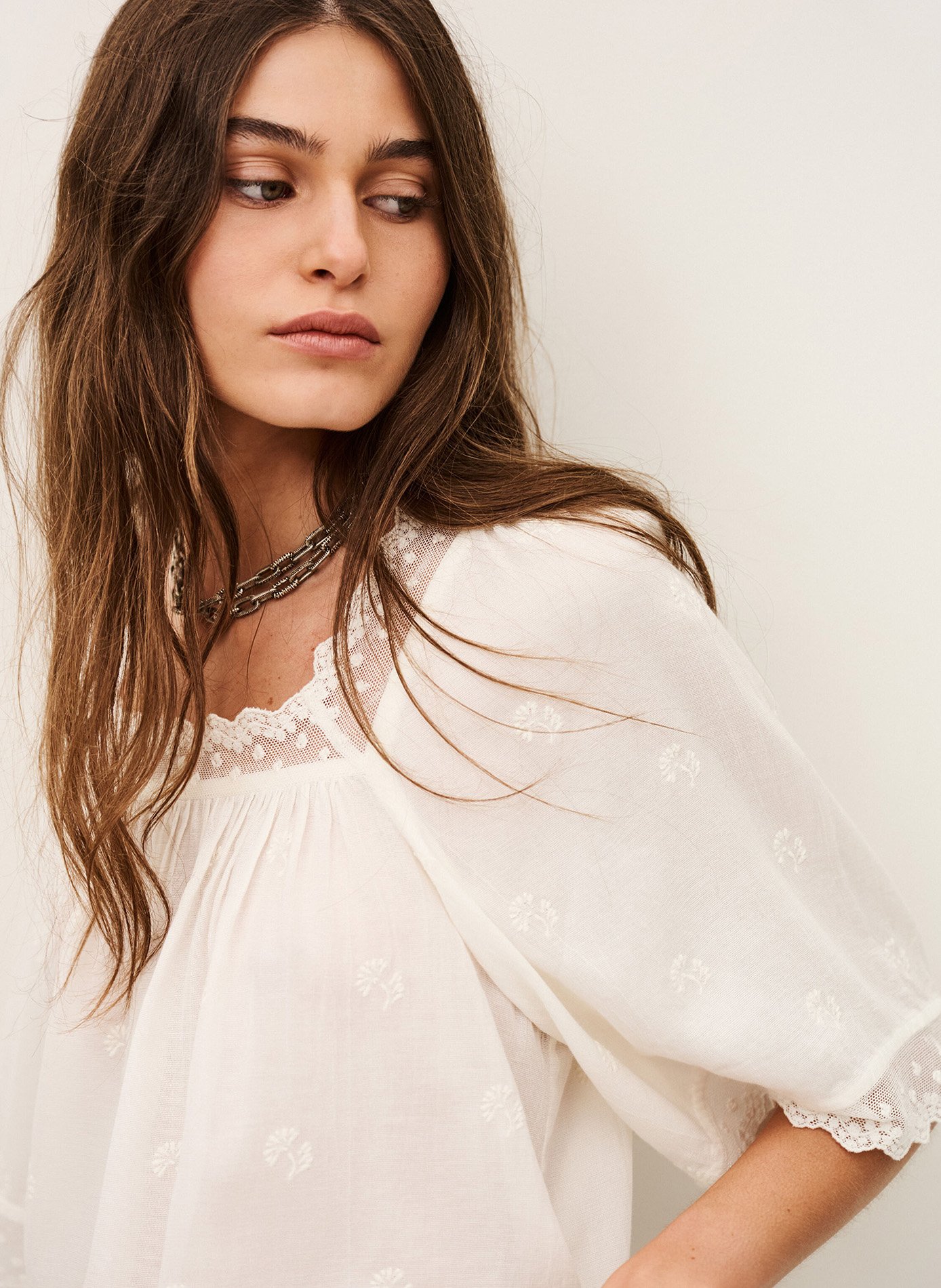 Blouse met vierkante halslijn van gemengd katoen parly BA&SH Beige