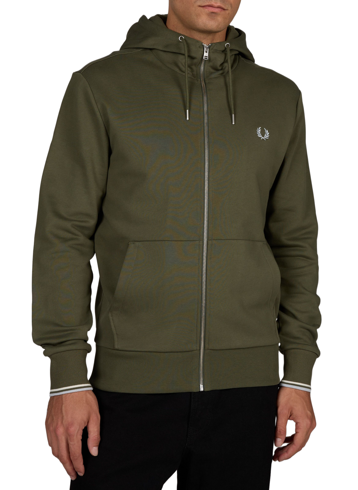 Zip-up hoodie with embroidered logo in cotton FRED PERRY Green