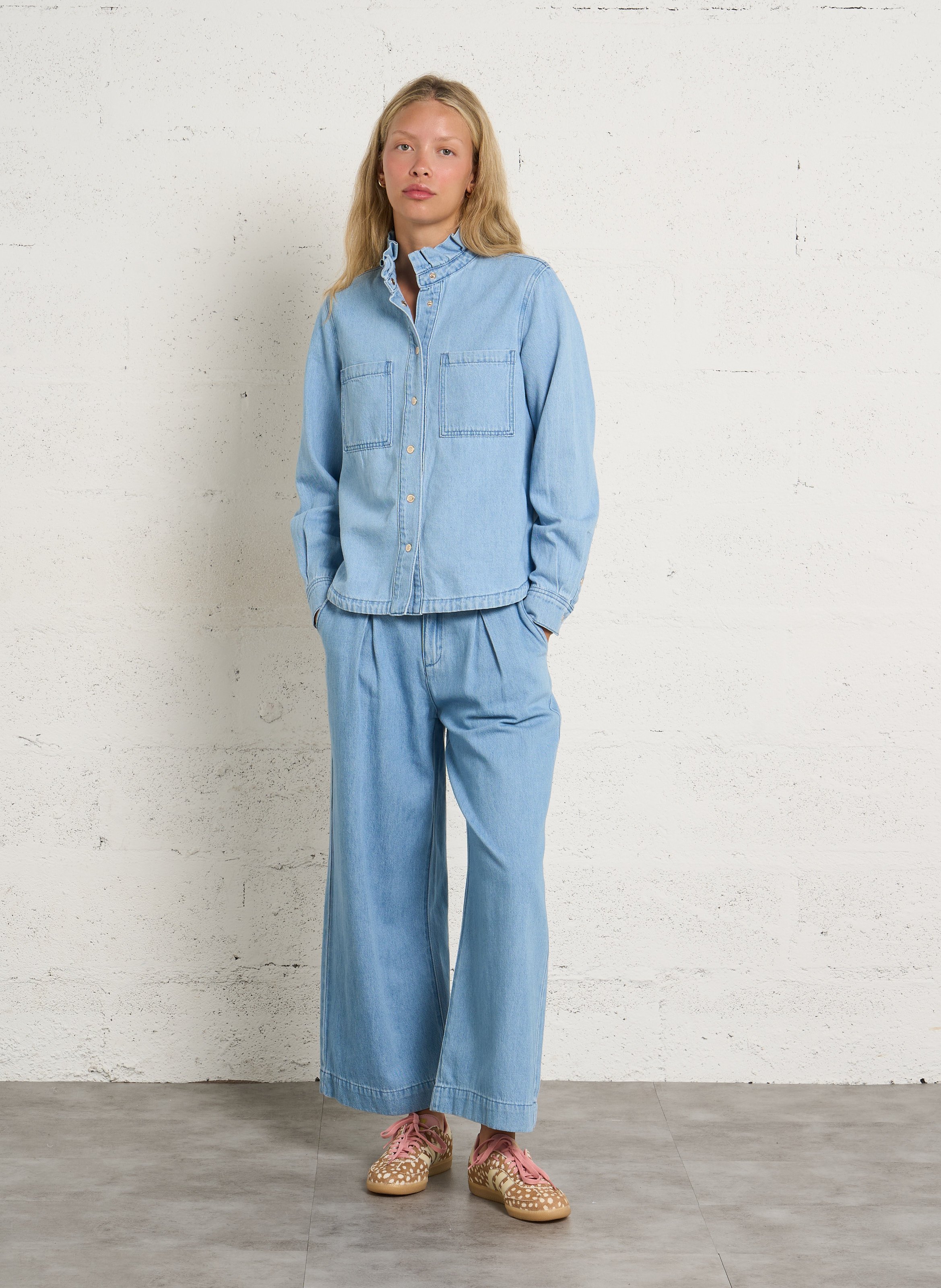 Chemise col montant en coton denise MAISON 123 Bleu