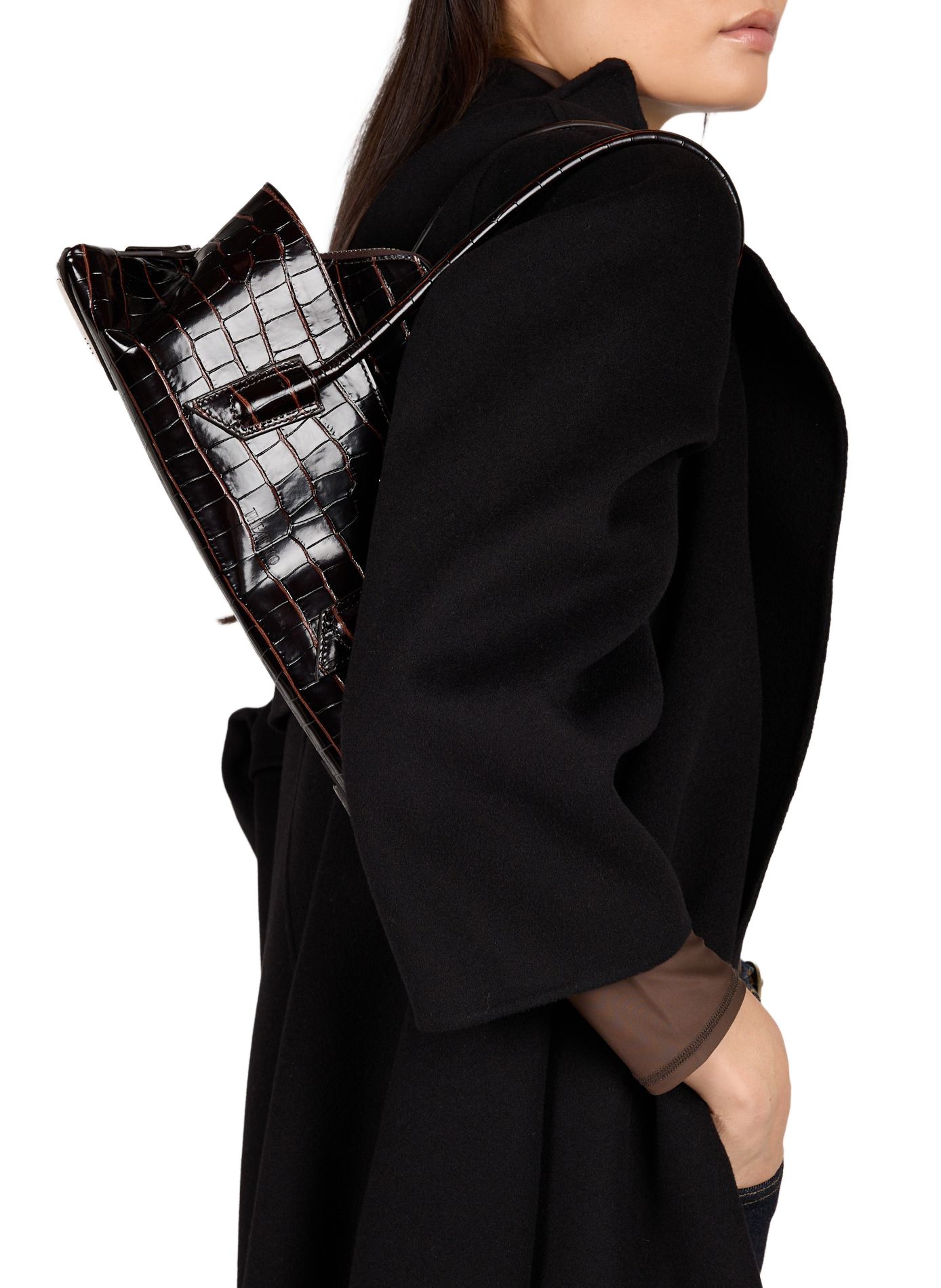Crocodile effect calf leather shoulder bag THE ATTICO Brown