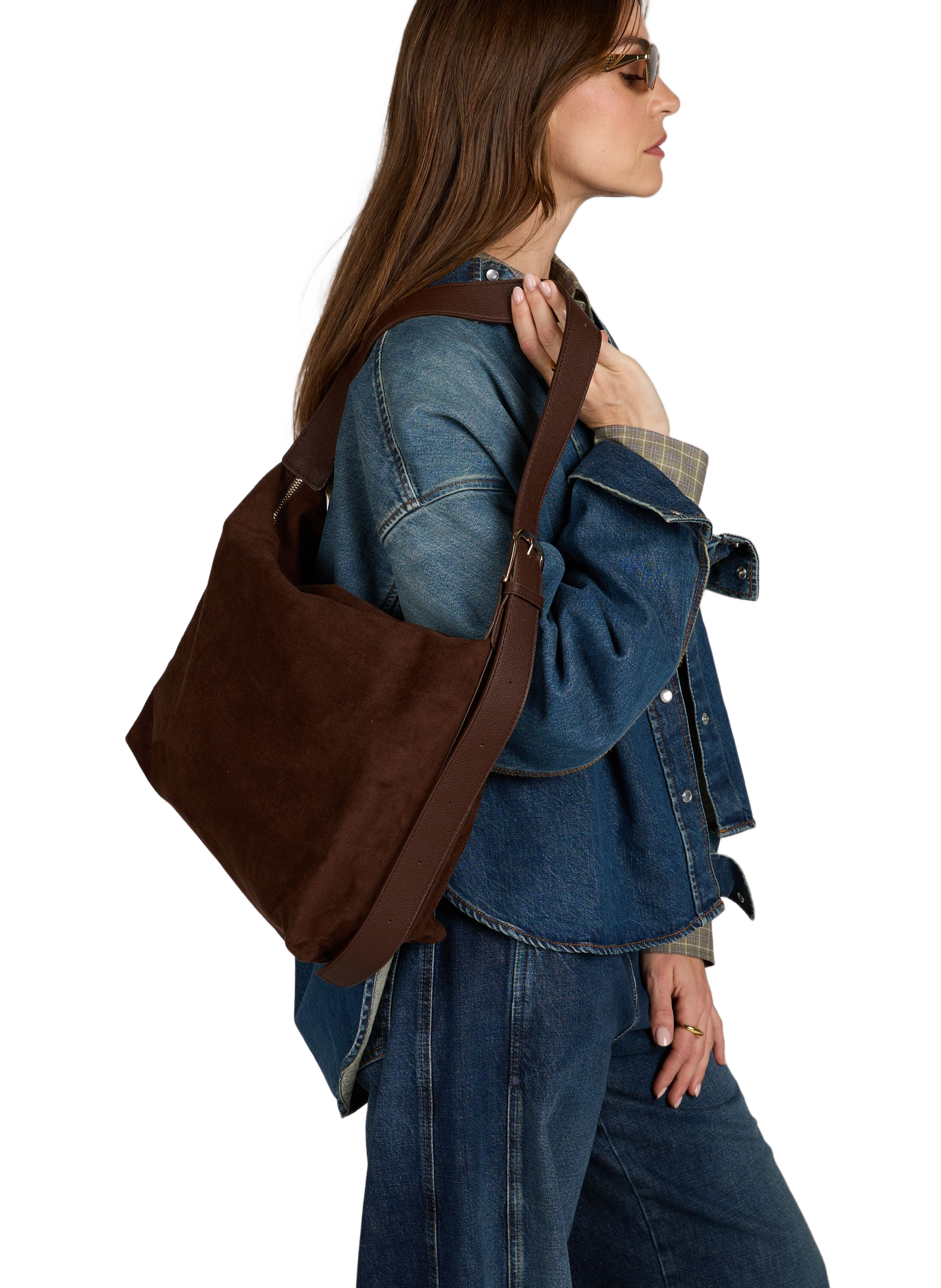 Zippered shoulder bag in suede effect AU PRINTEMPS PARIS Brown