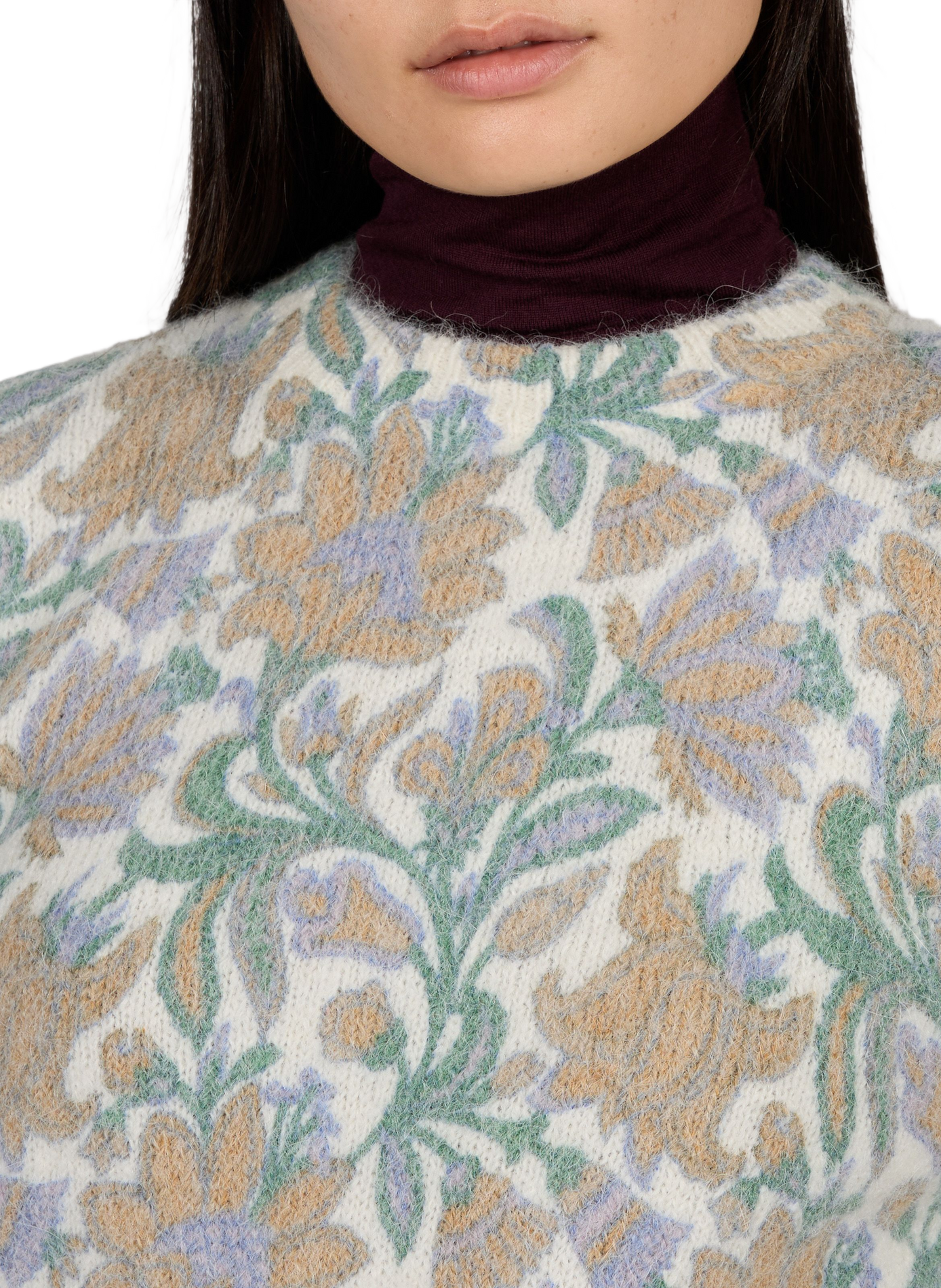 Fitzgeraldrom straight round neck printed wool blend sweater PETITE MENDIGOTE Beige