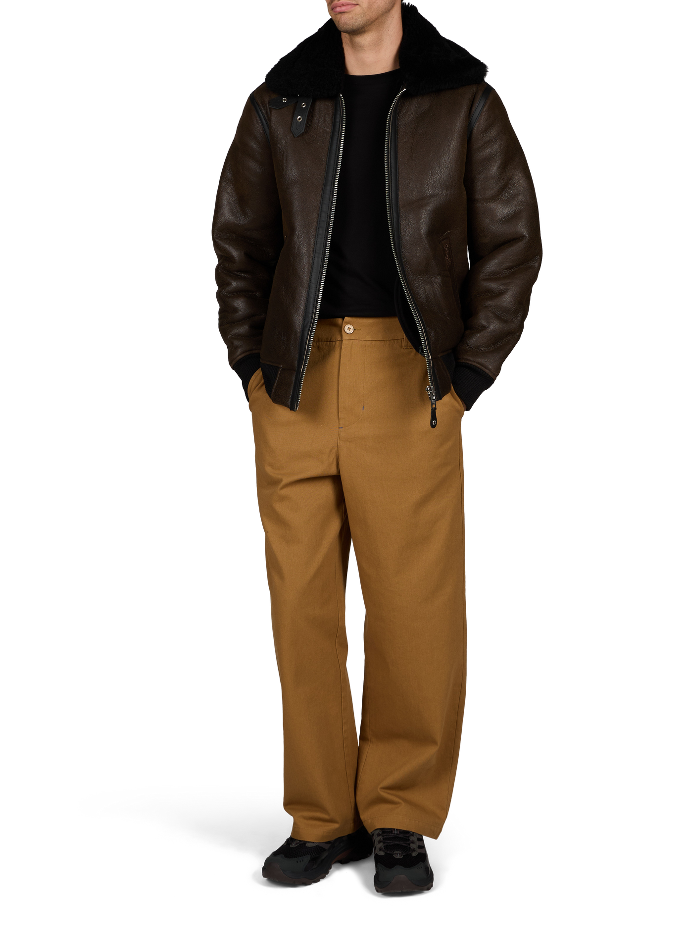 Gerader Blouson mit klassischem Kragen aus Schaffell SCHOTT Braun