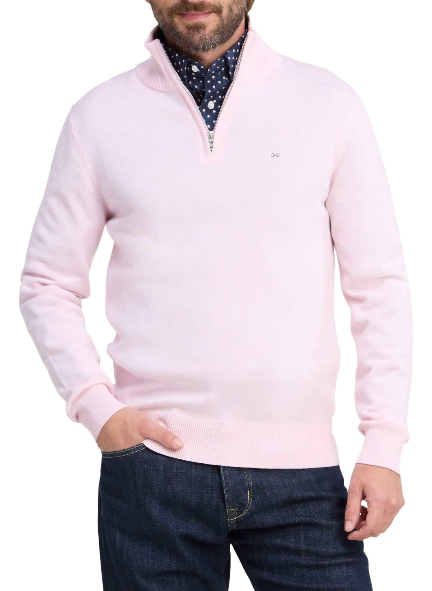 Zip-Up High-Neck Sweater in Wool Blend | Pink EDEN PARK Men