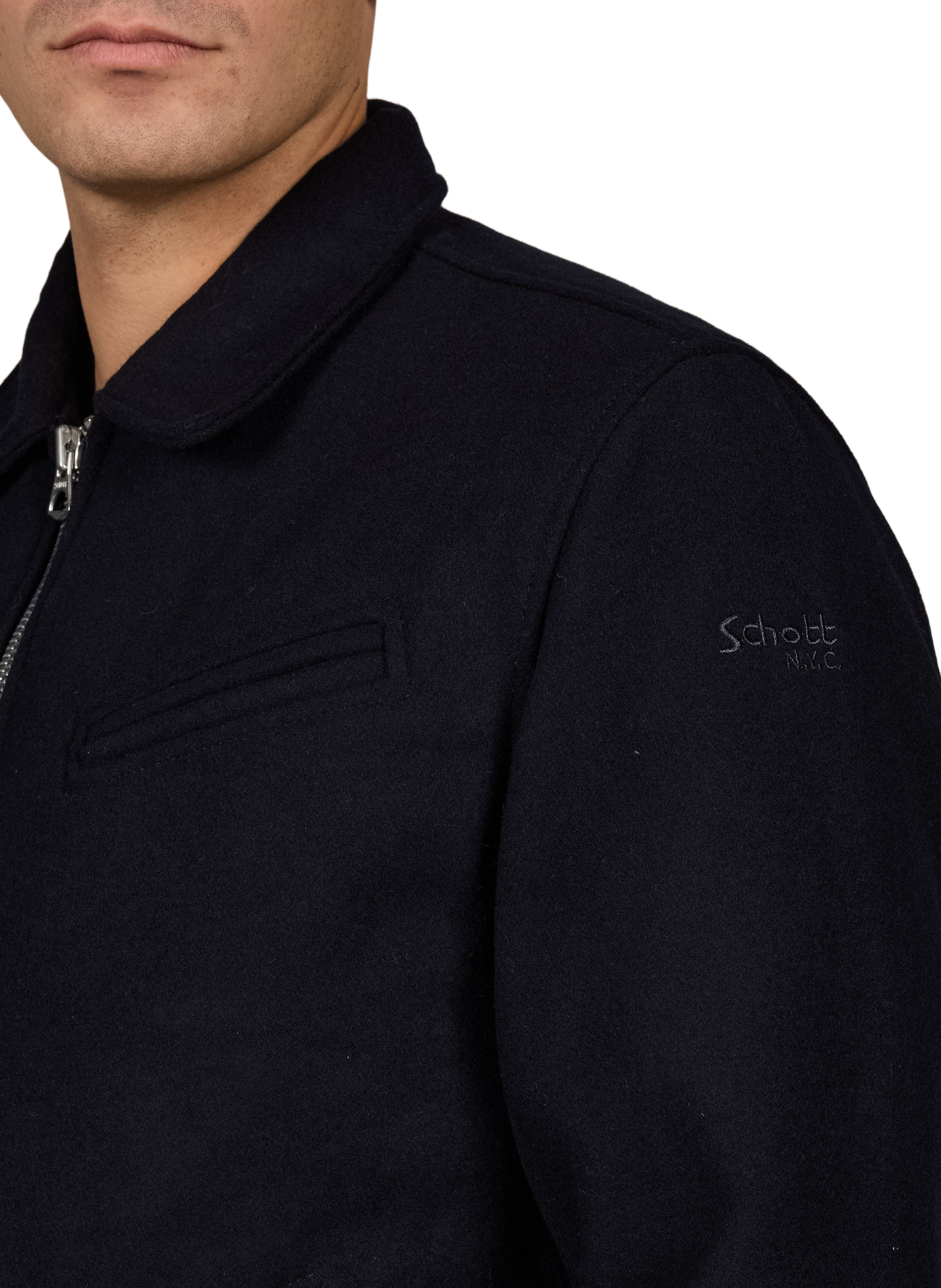 Straight solid color wool blend jacket SCHOTT Blue