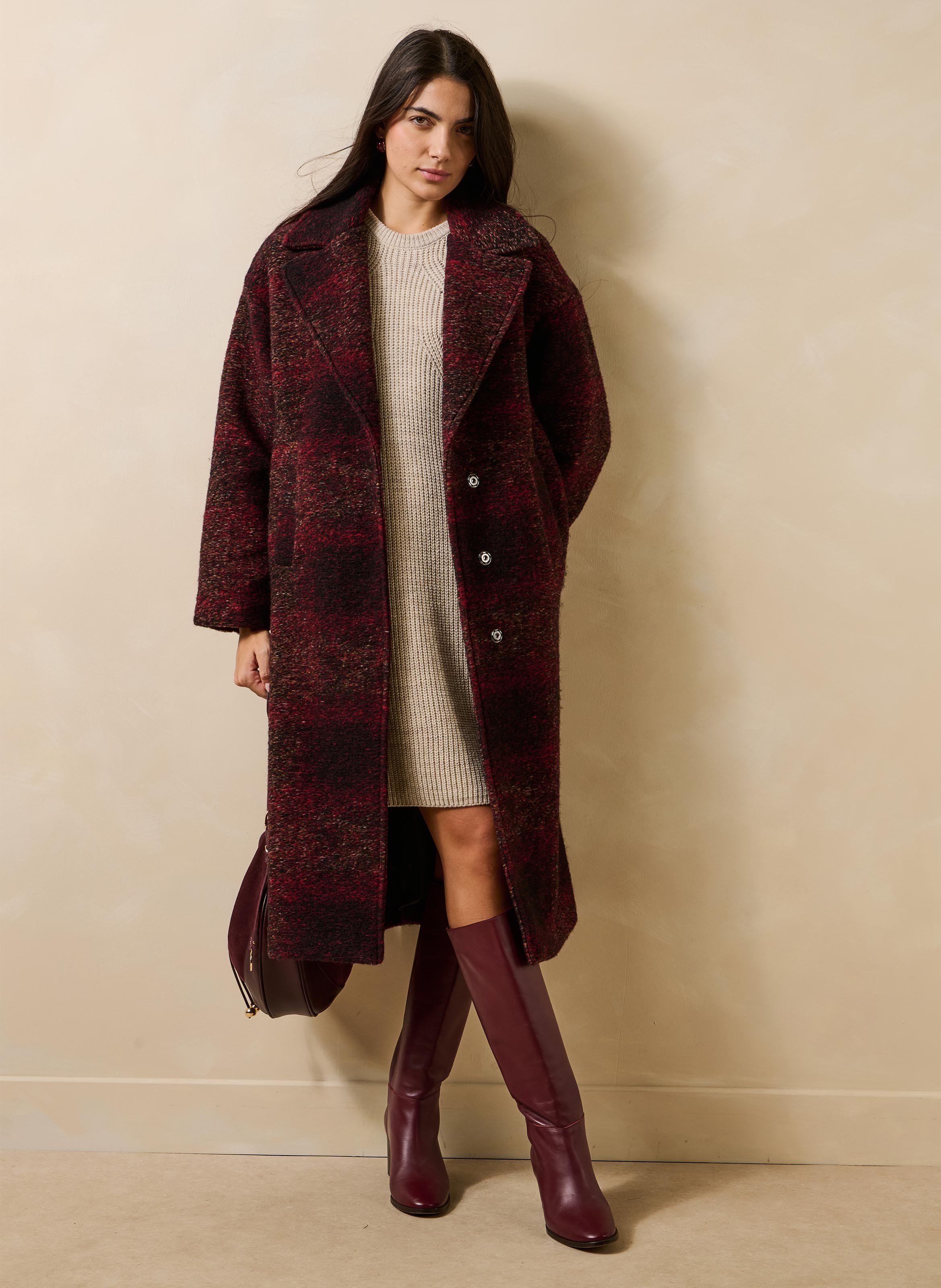Halflang wollen jas LA FEE MARABOUTEE Rood