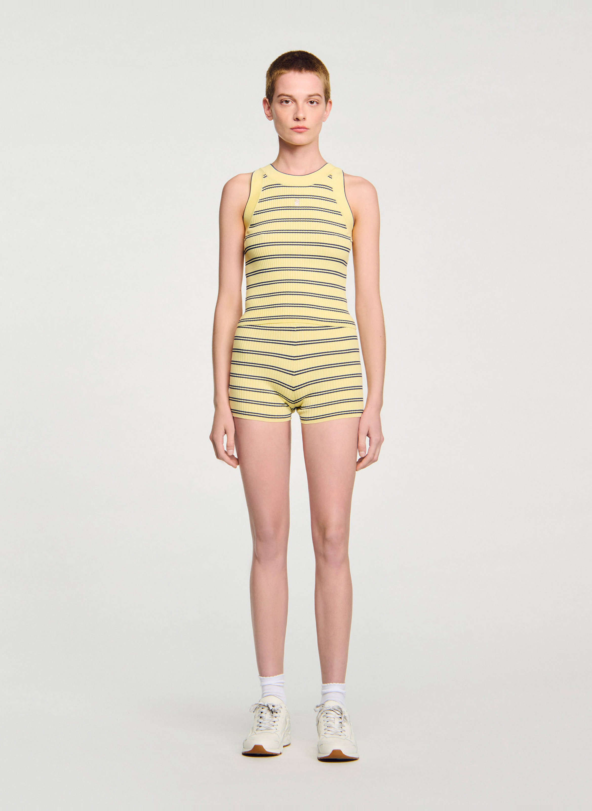 Pull col rond rayé SANDRO Jaune