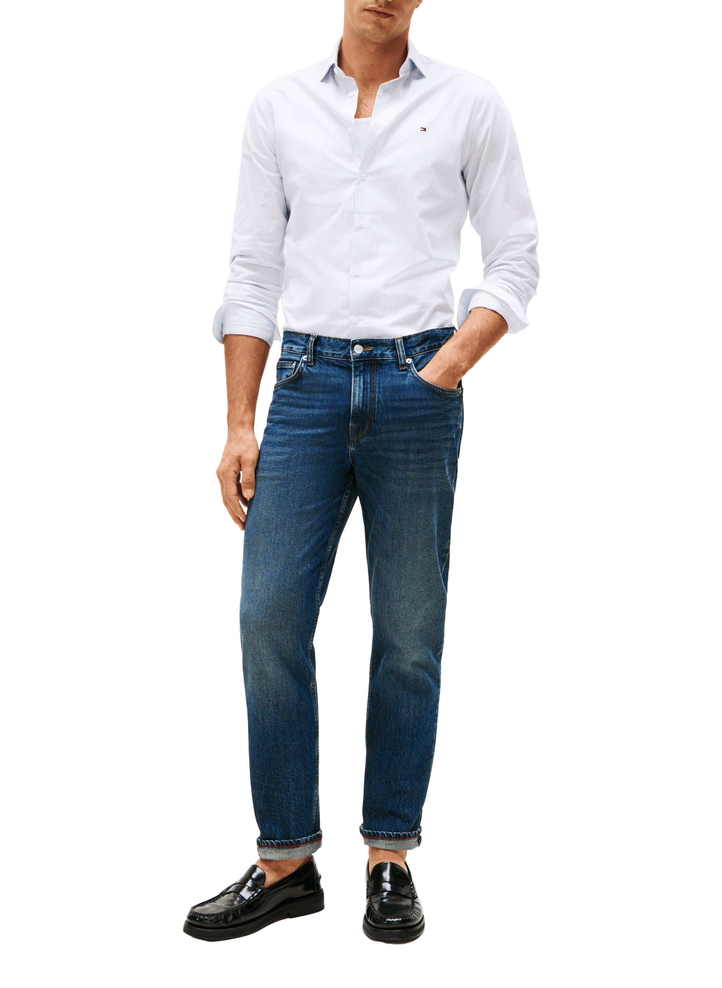 Striped slim fit shirt in blended cotton TOMMY HILFIGER Blue