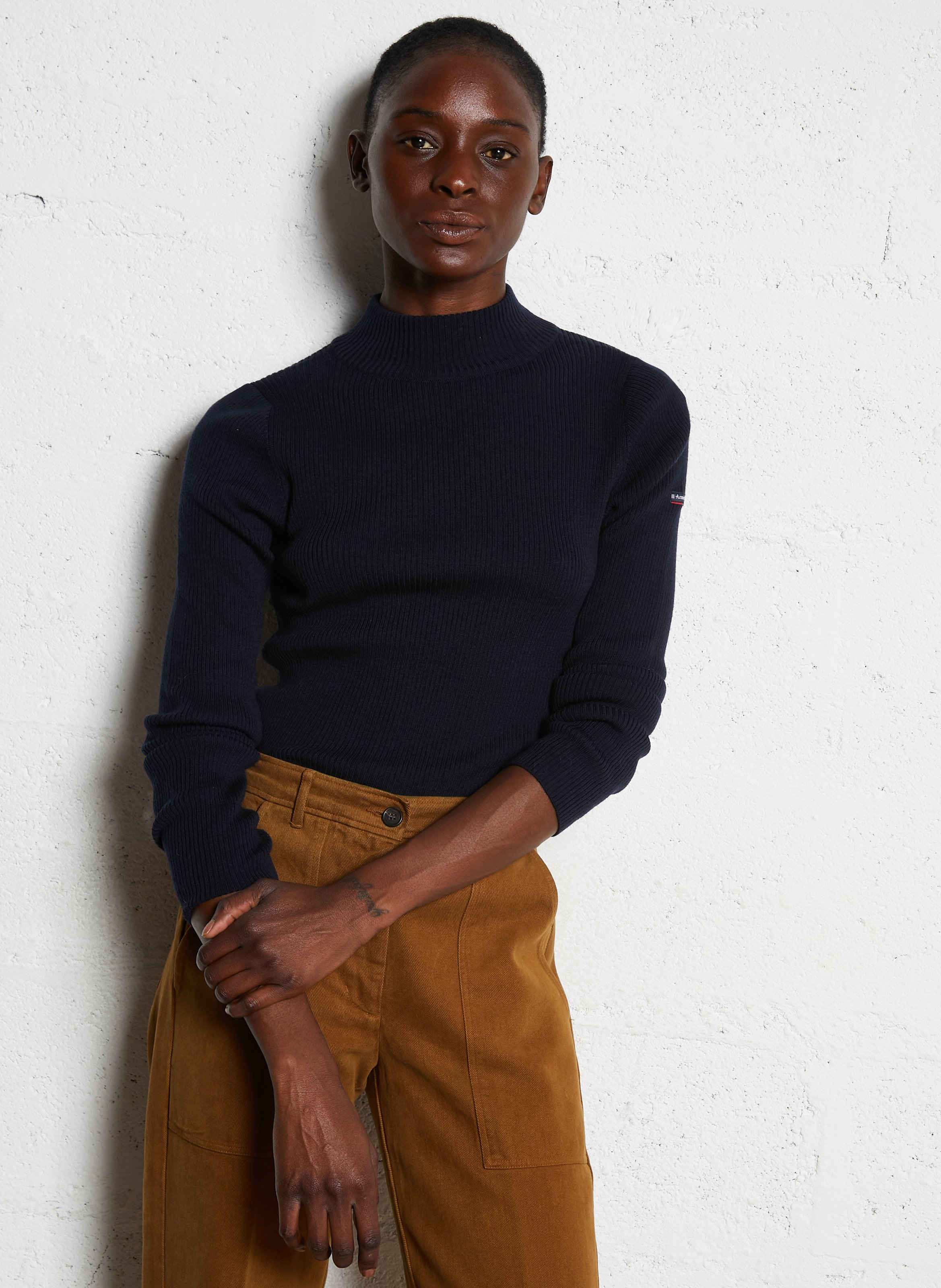 Pull col montant côtelé en laine combourg ARMOR-LUX Bleu