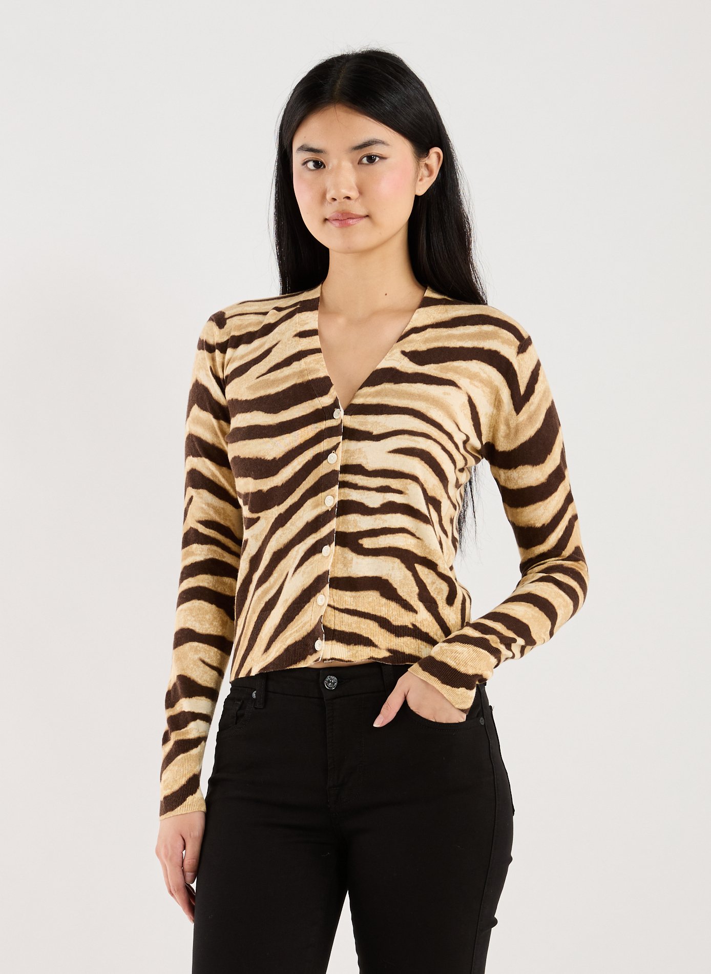 LAUREN Animal print cardigan Beige