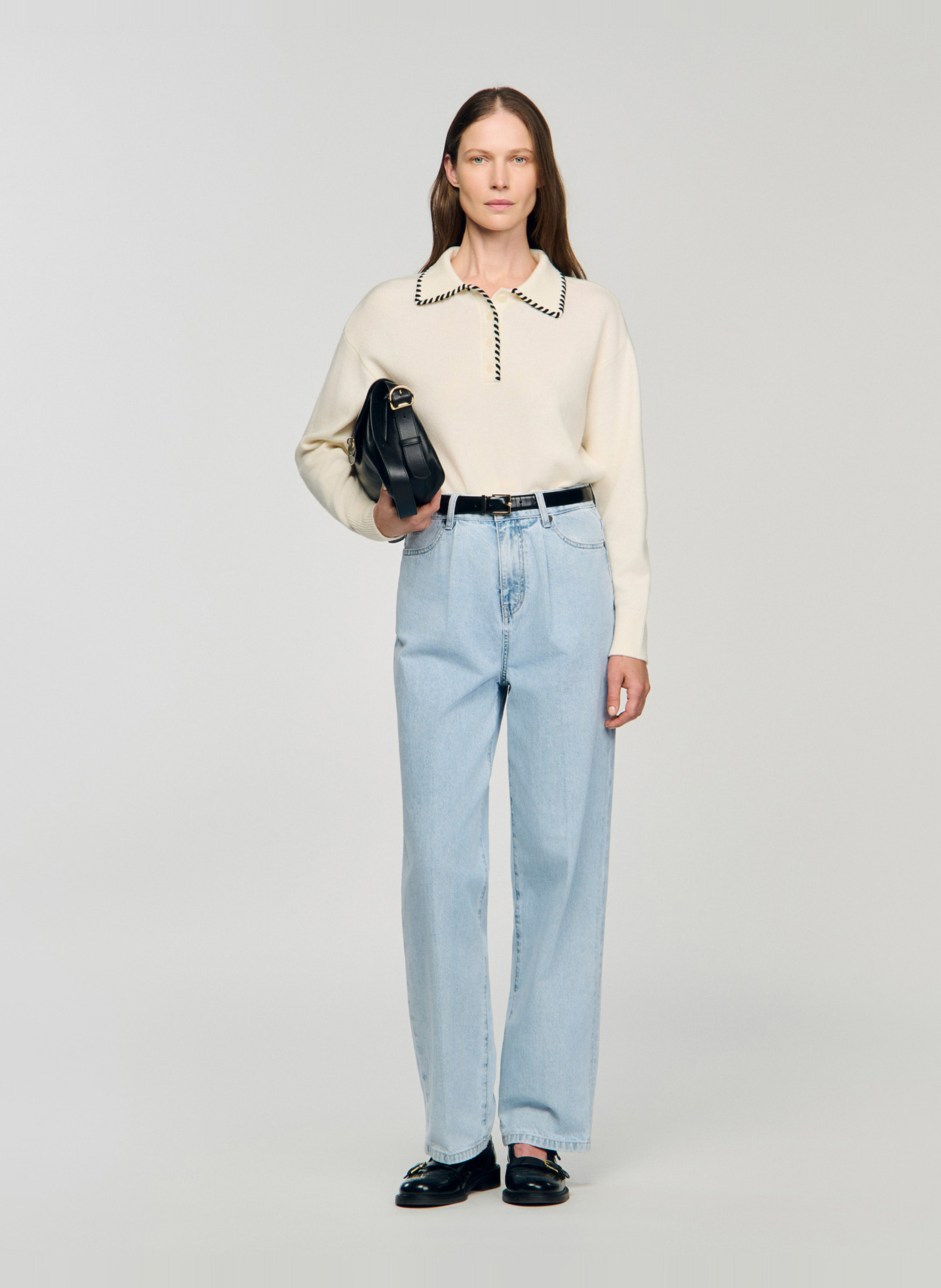 Pull col rond en laine mélangée SANDRO Blanc