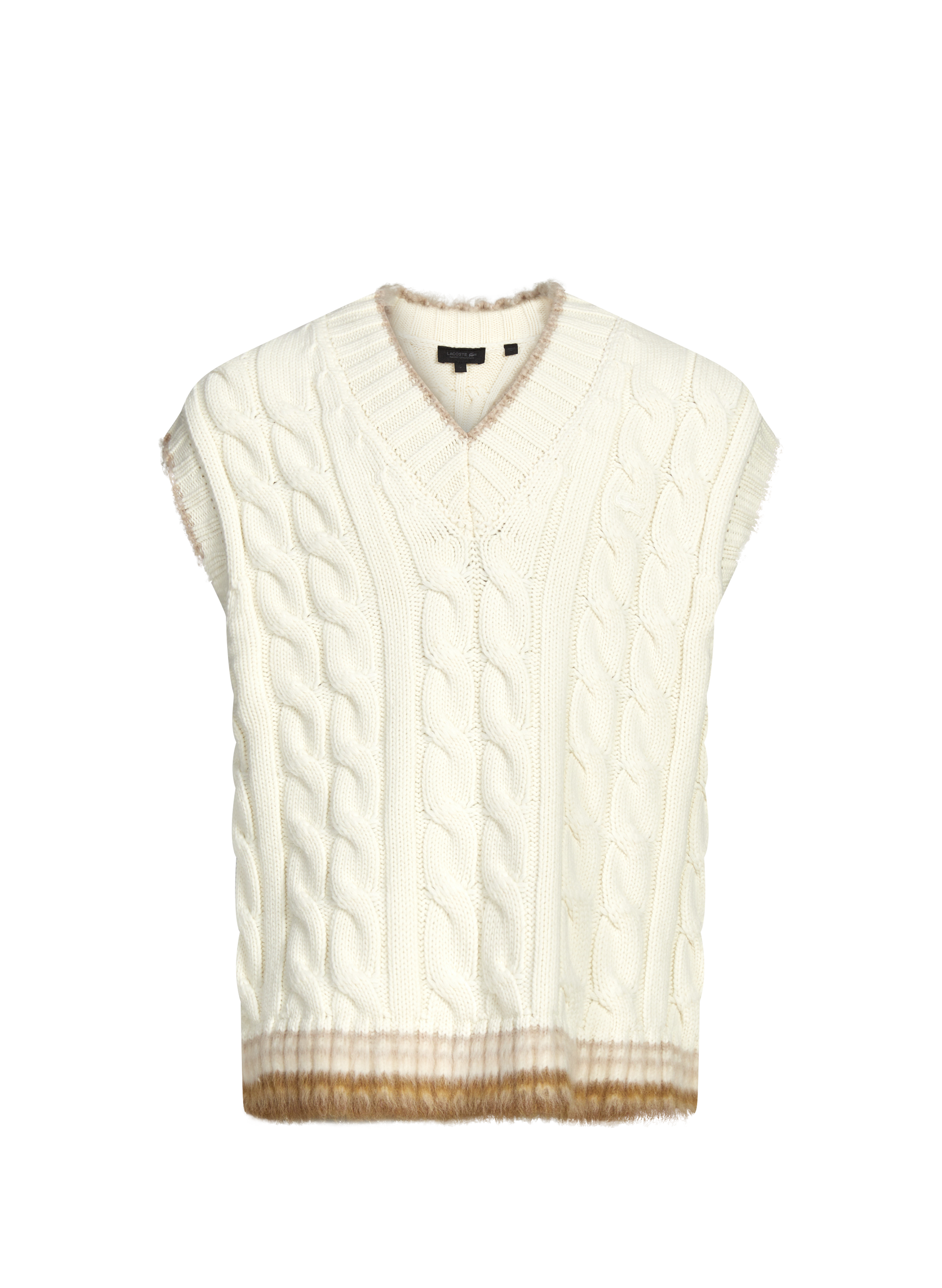 LACOSTE Pull sans manches torsadé en laine Beige