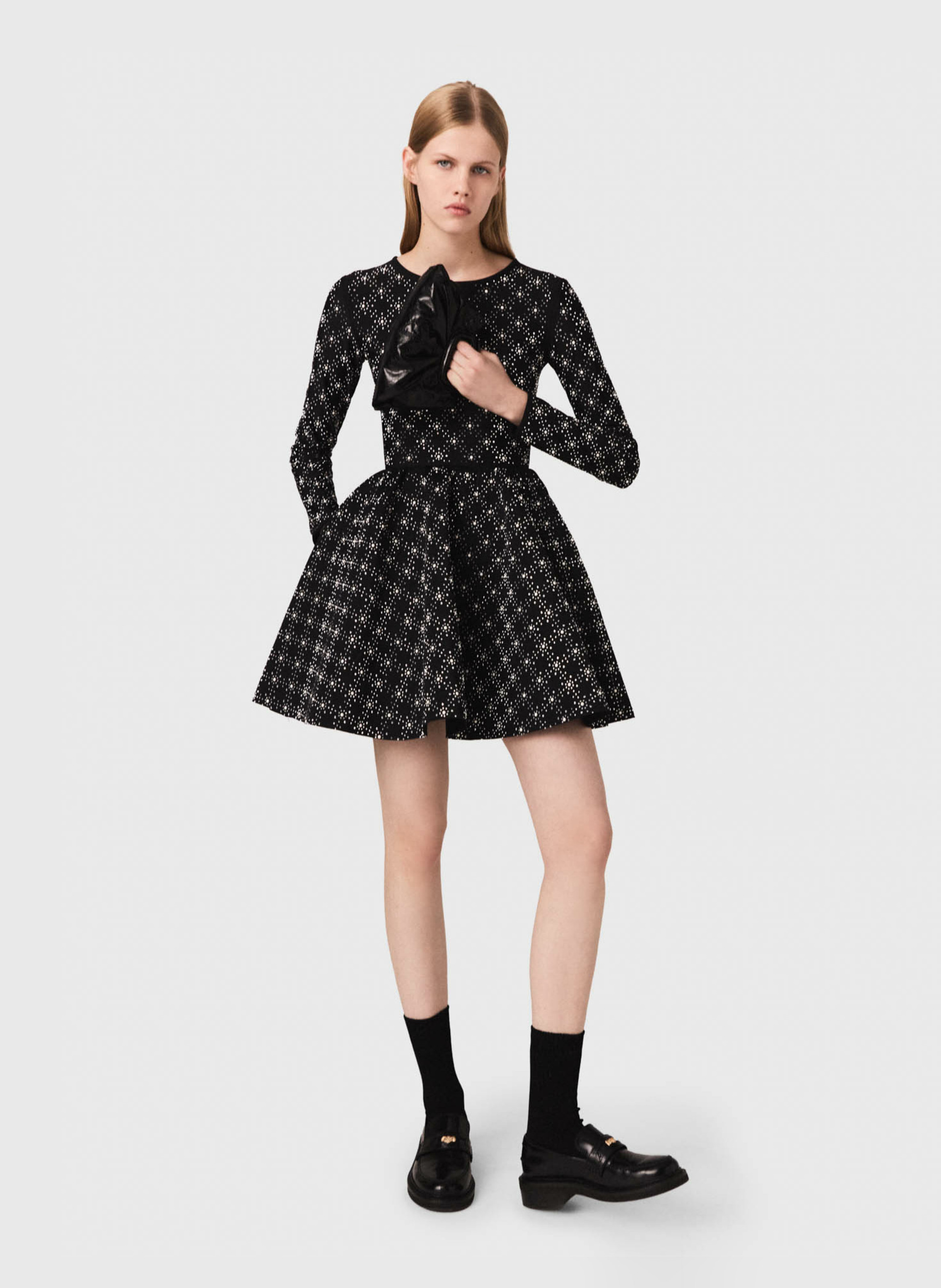 Robe courte imprimée col rond MAJE Noir