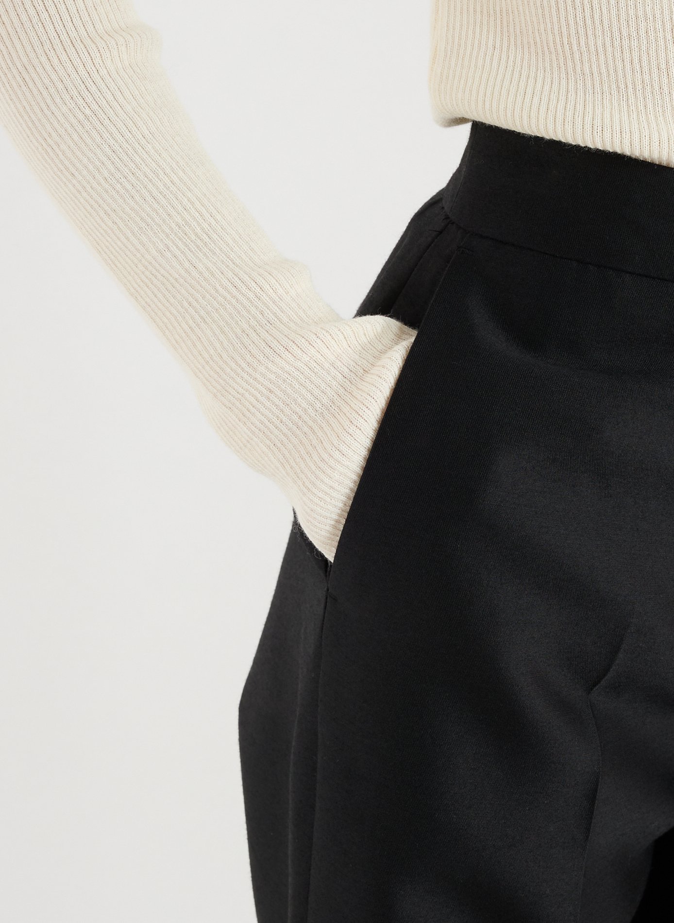 Straight wool and silk pants SANDBEIGE Black