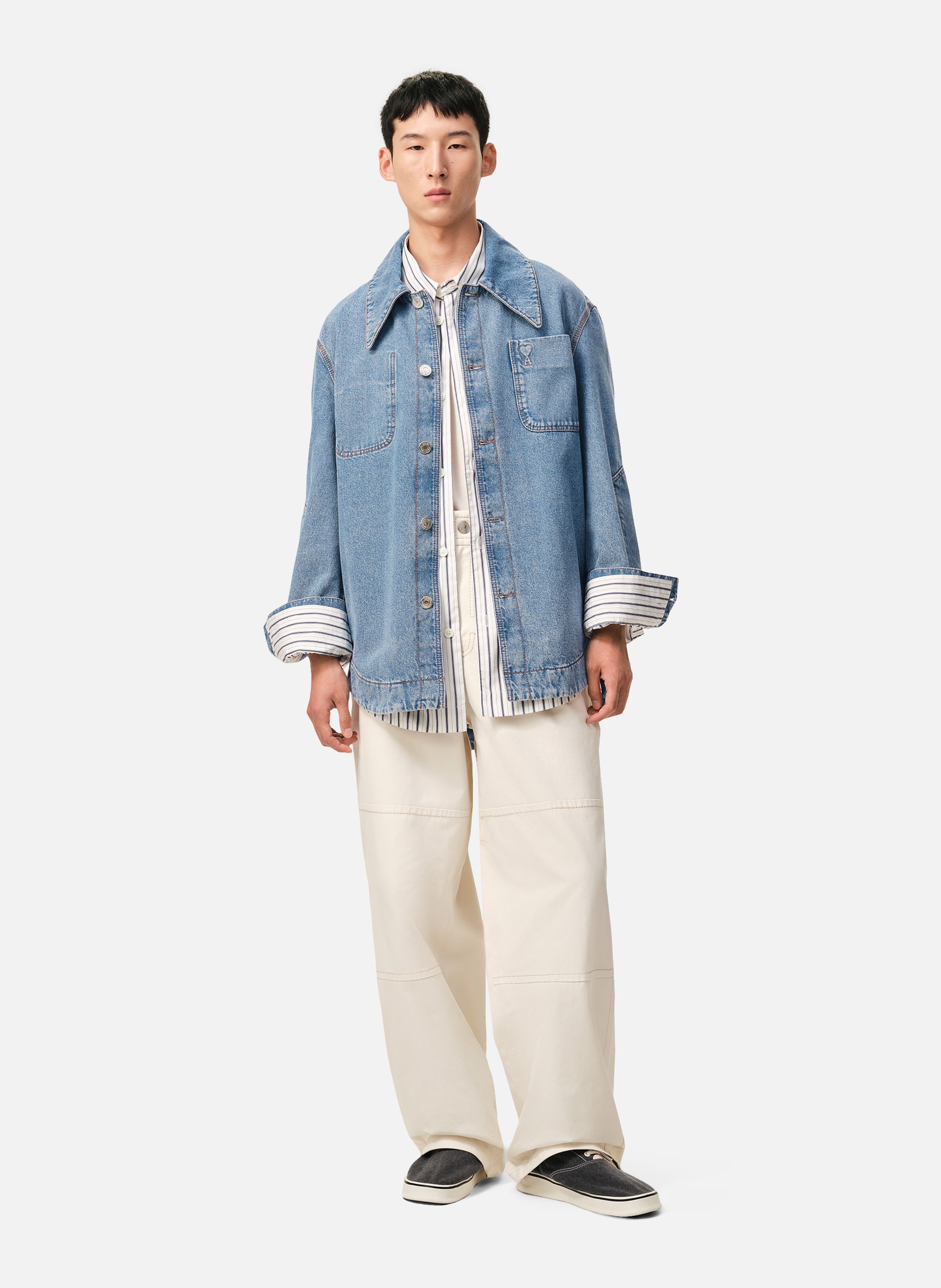 Surchemise worker ami de coeur unisexe en coton AMI PARIS Bleu