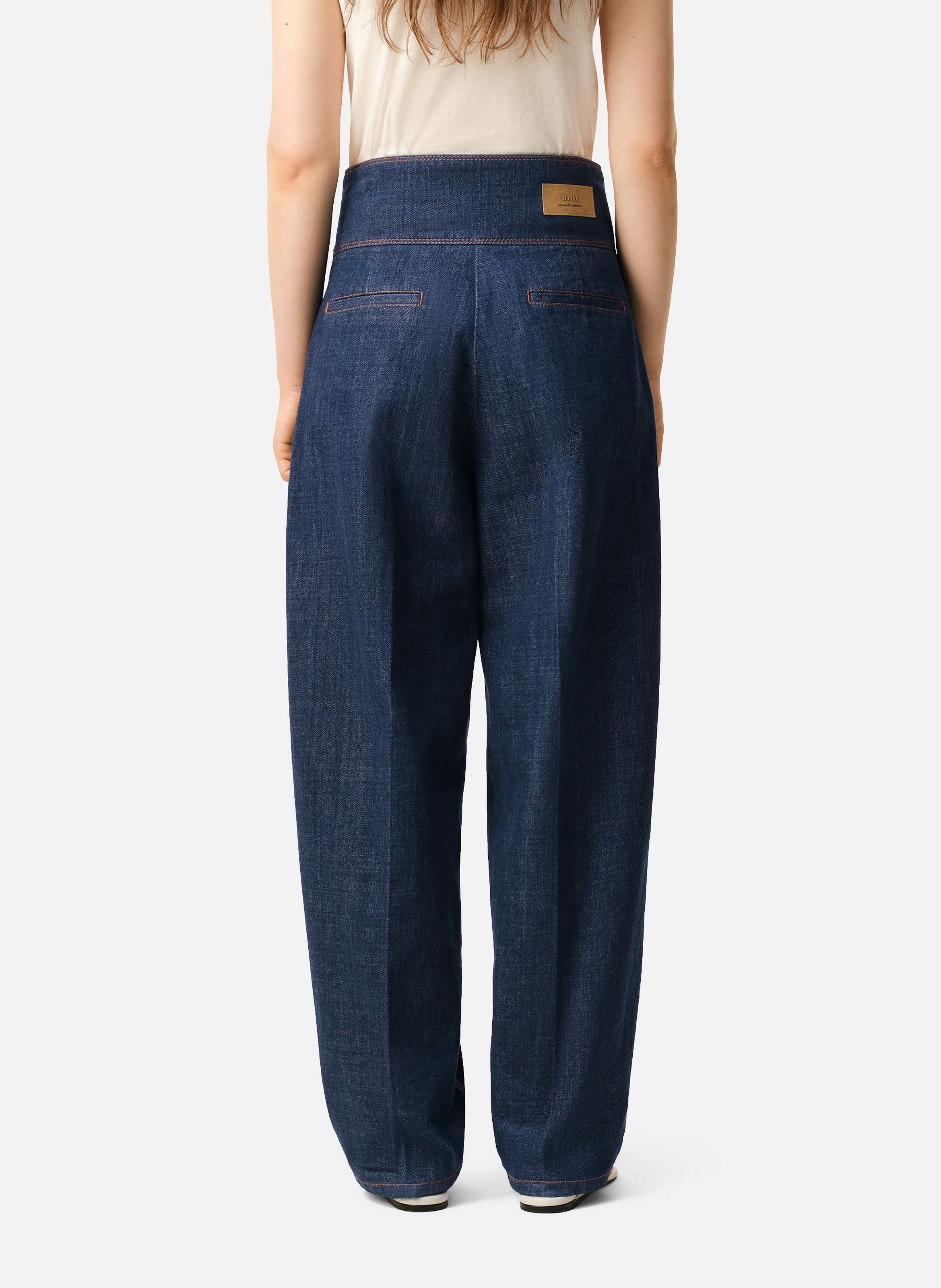 Jean à ceinture portefeuille en coton AMI PARIS Bleu