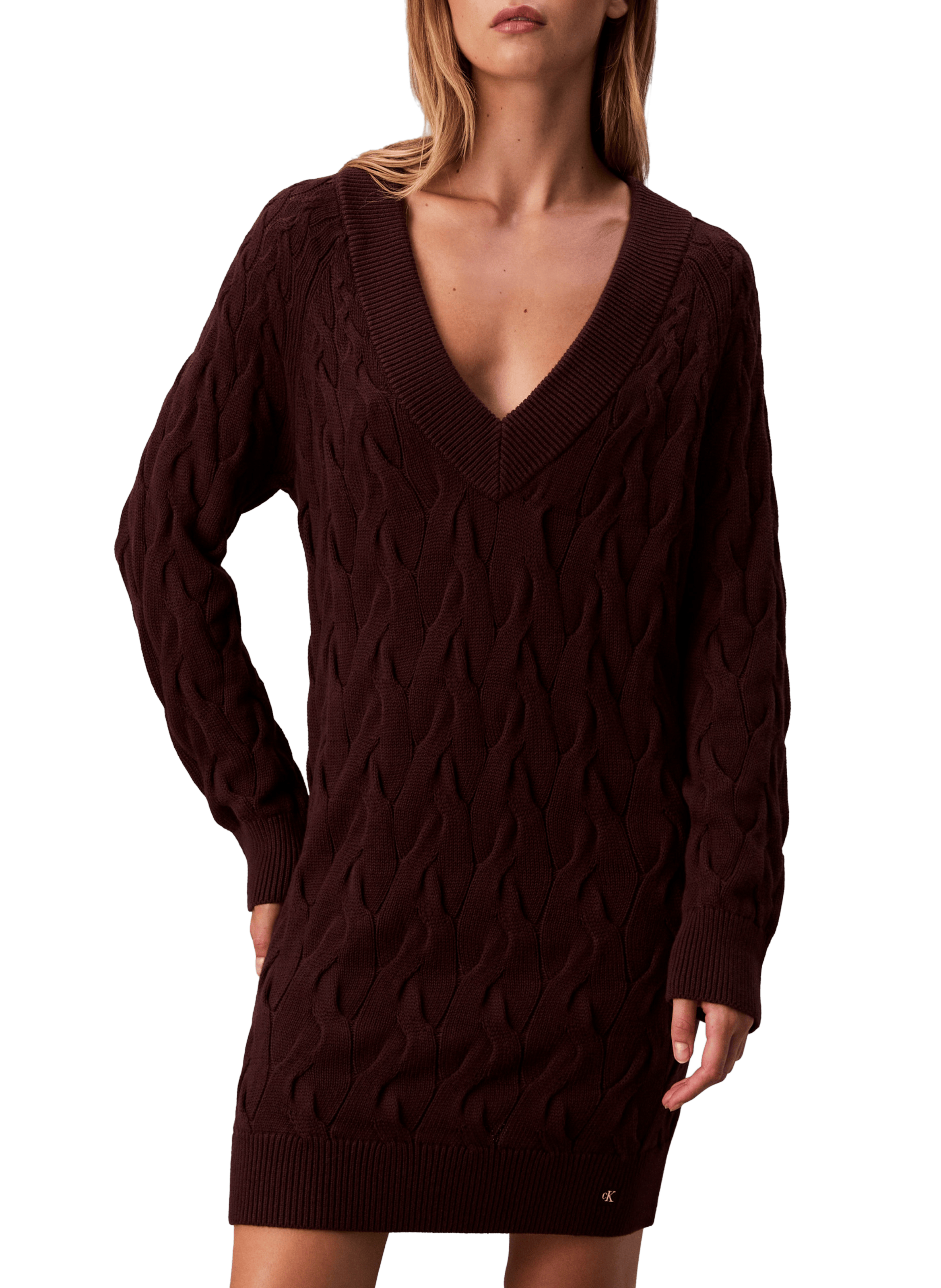 Robe pull en maille torsadée CALVIN KLEIN Marron