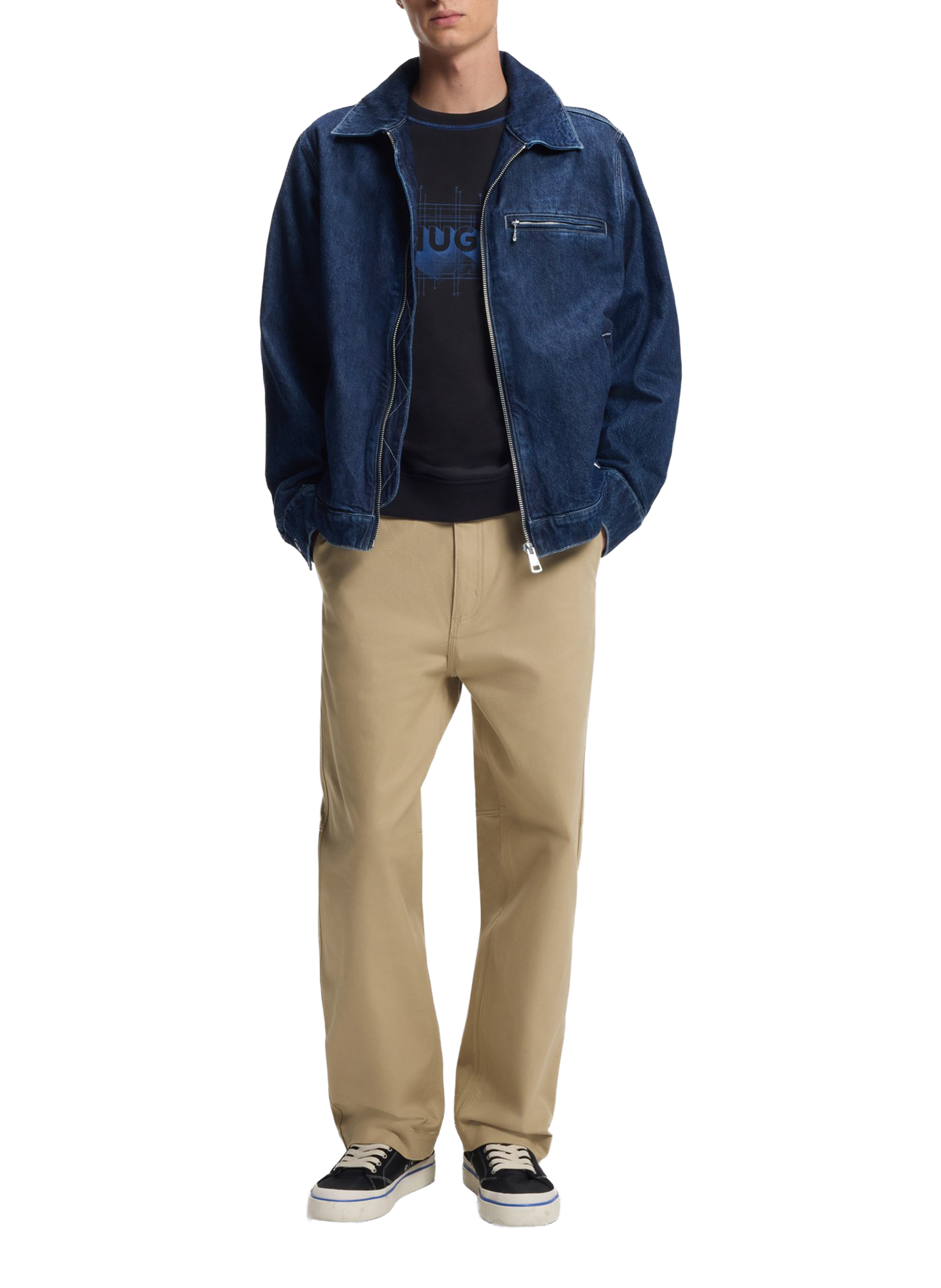 Pantalon droit en coton mélangé HUGO BLUE Beige