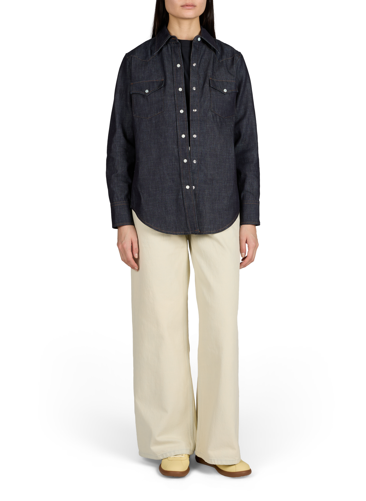 Denim shirt with classic collar in cotton A.P.C. Blue