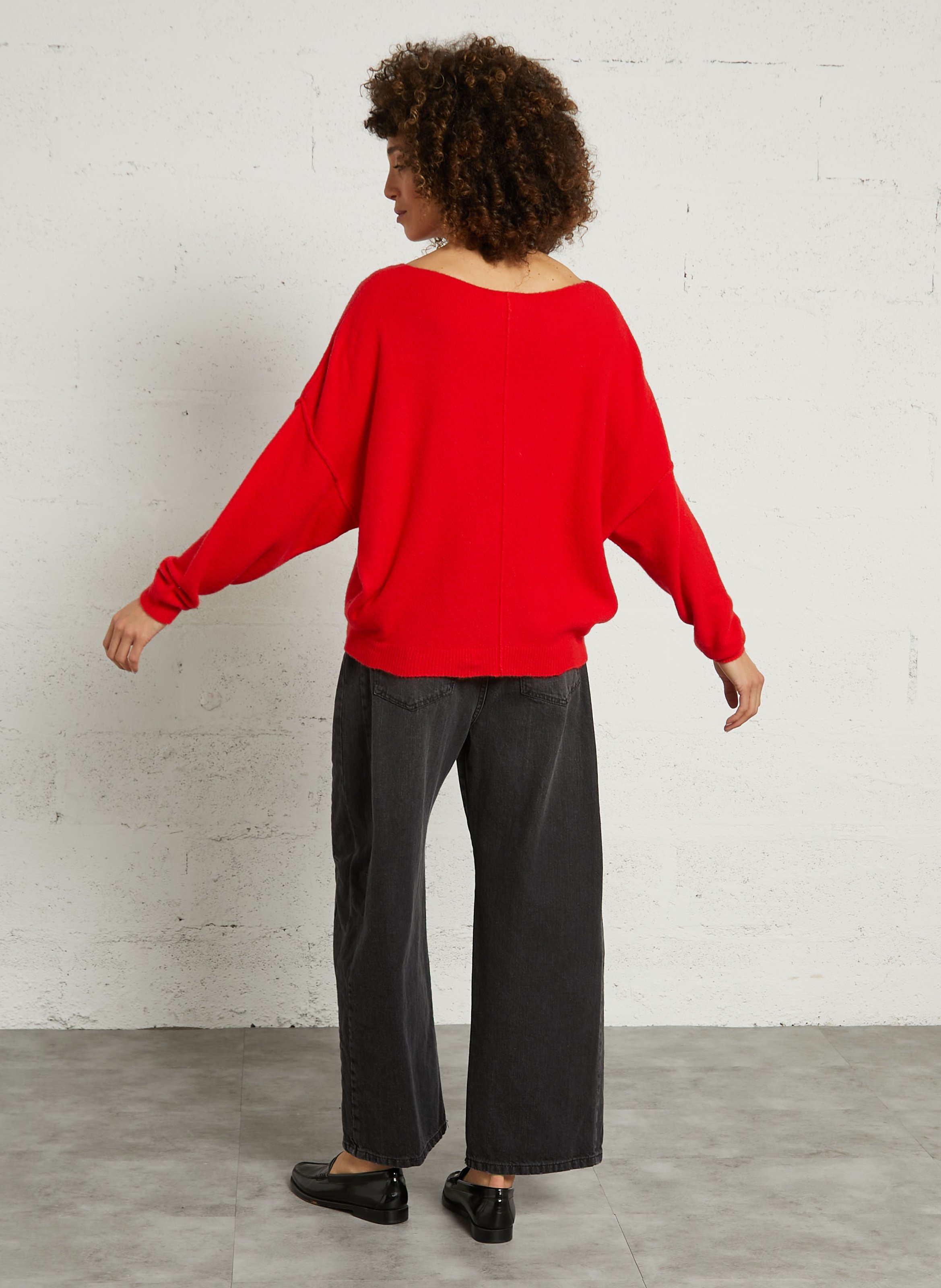 Pull ample à col bateau en maille duveteuse damsville AMERICAN VINTAGE Rouge