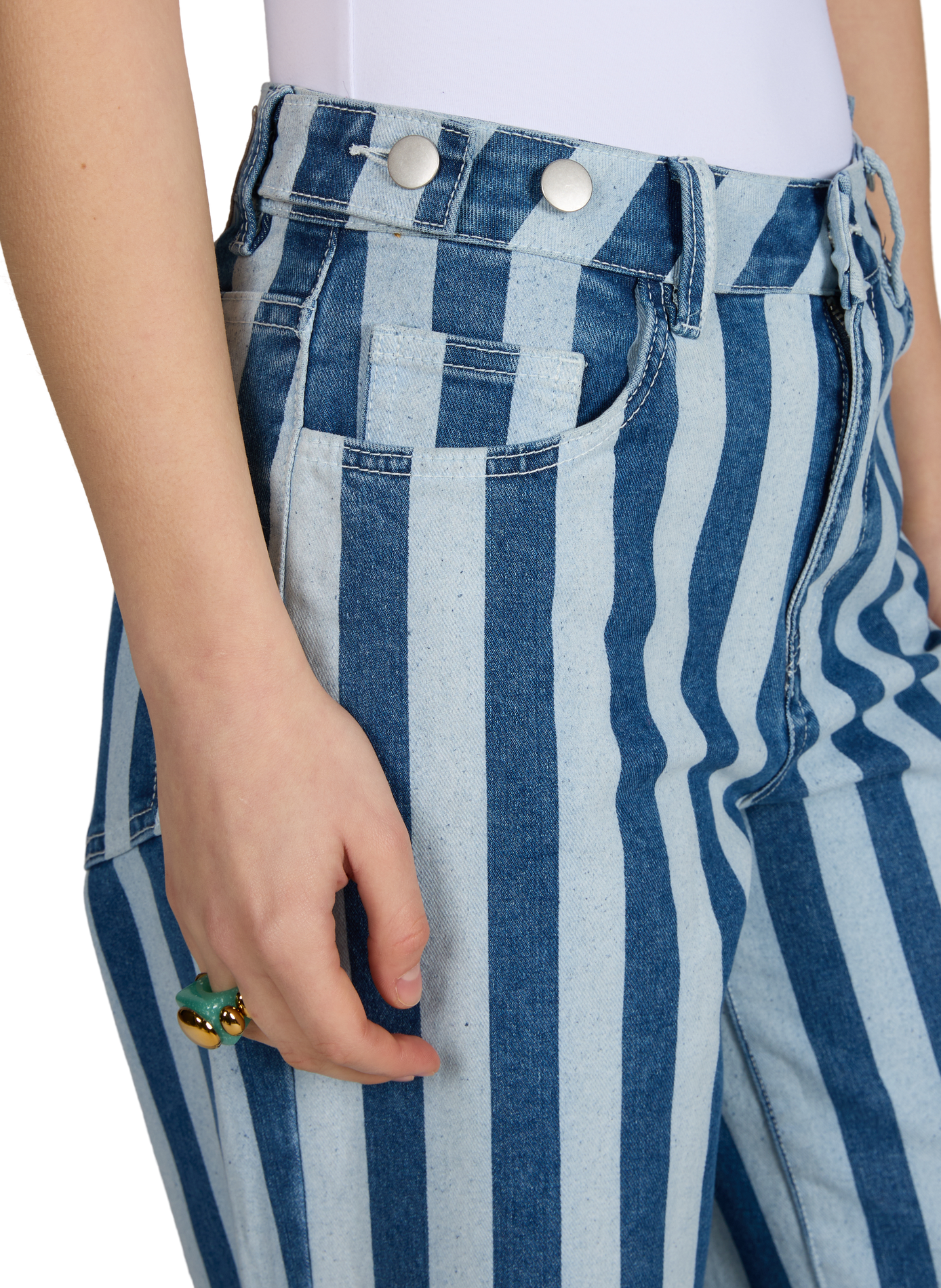 Striped cotton blend jeans OBJECT Blue